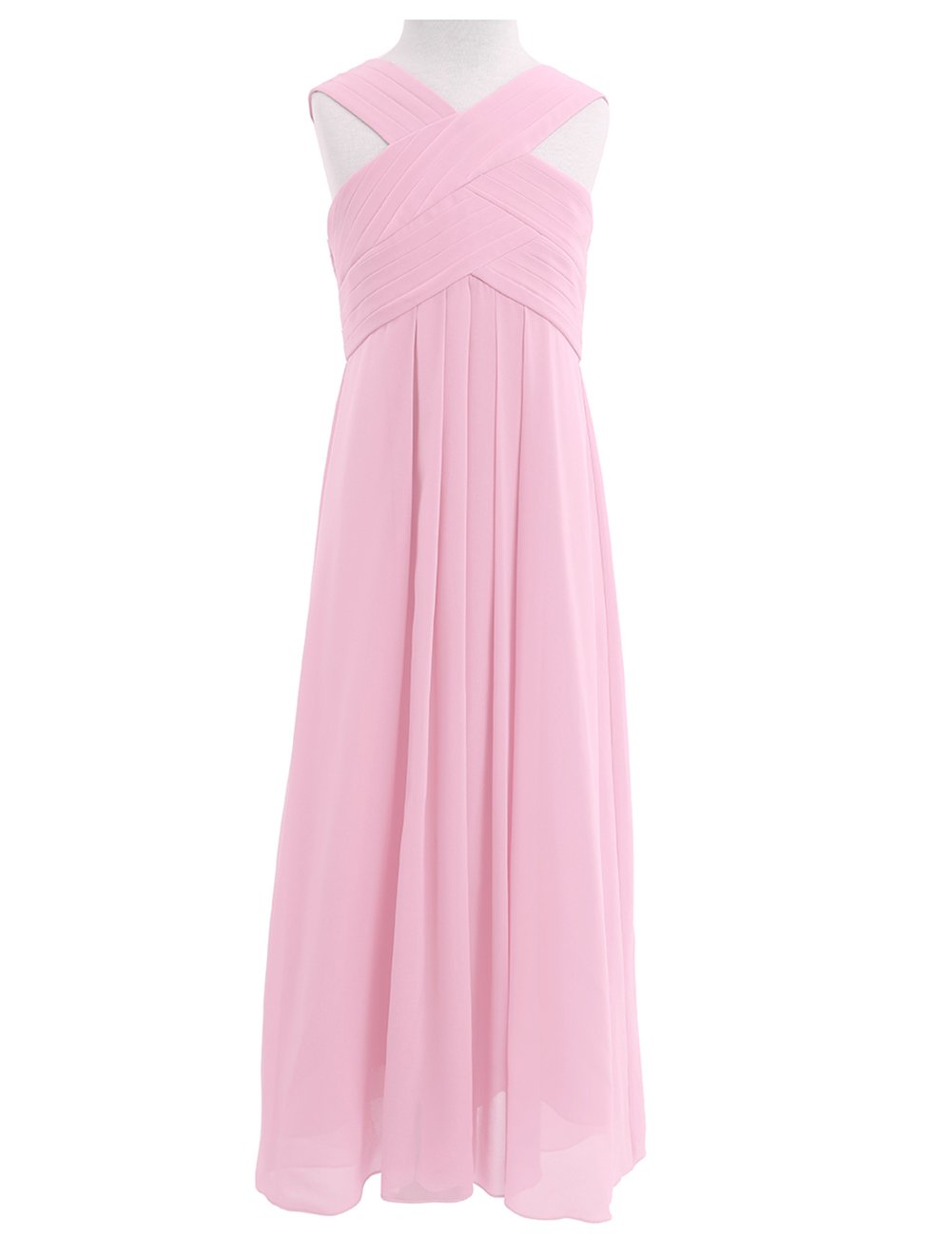 Elegant Girls Chiffon Criss Cross Straps Pleated Flower Girl Dress for Formal Events, Prom & Weddings – Perfect for Flower Girls, Pageants, and Special Occasions