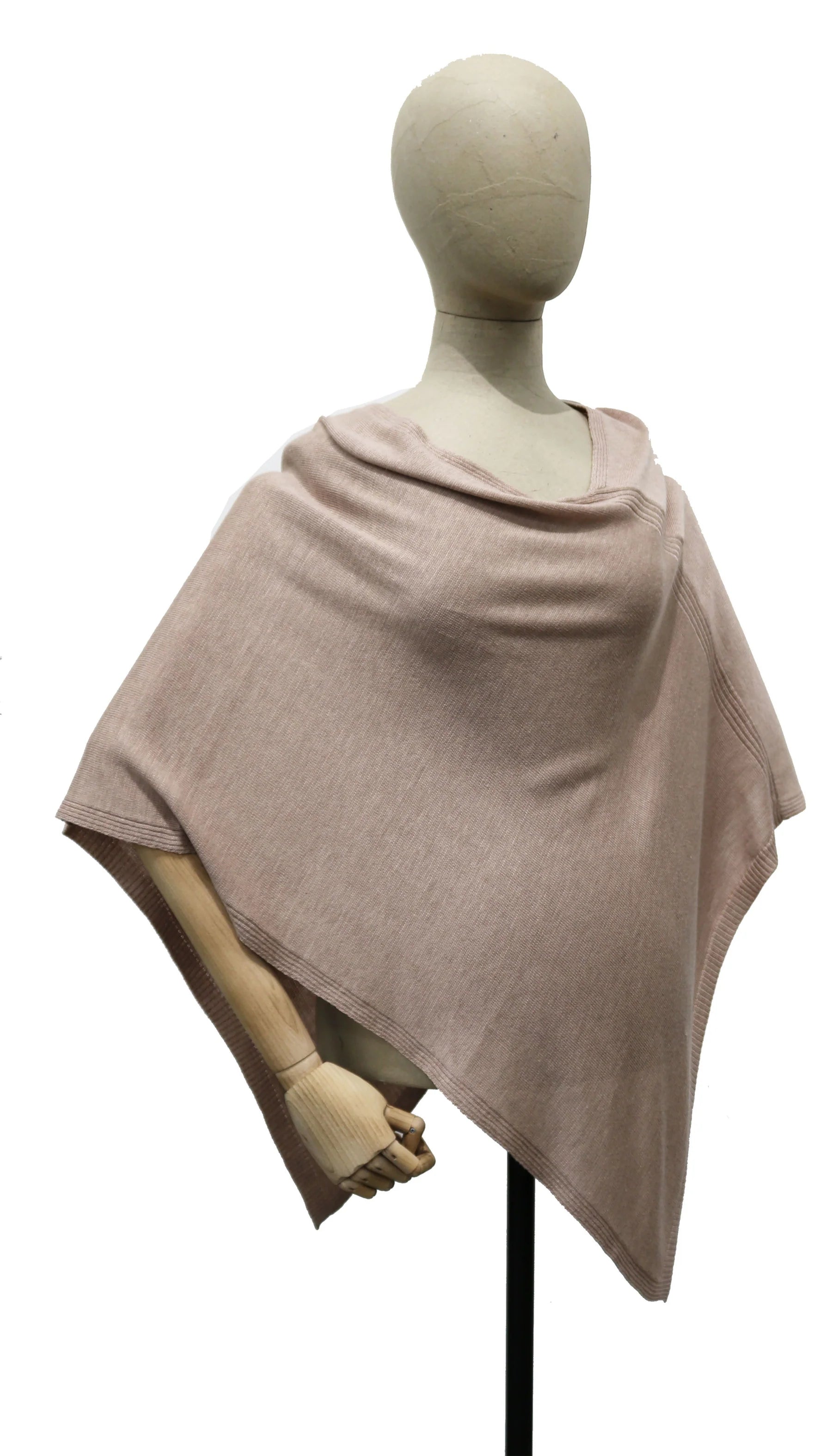 Triangle Solid Ribbed Knit Jersey Poncho - Women's Fashionable Winter Cape Shawl for Casual Outings, Office Wear & Holiday Parties | Cozy Oversized Wrap for Fall and Winter Seasons