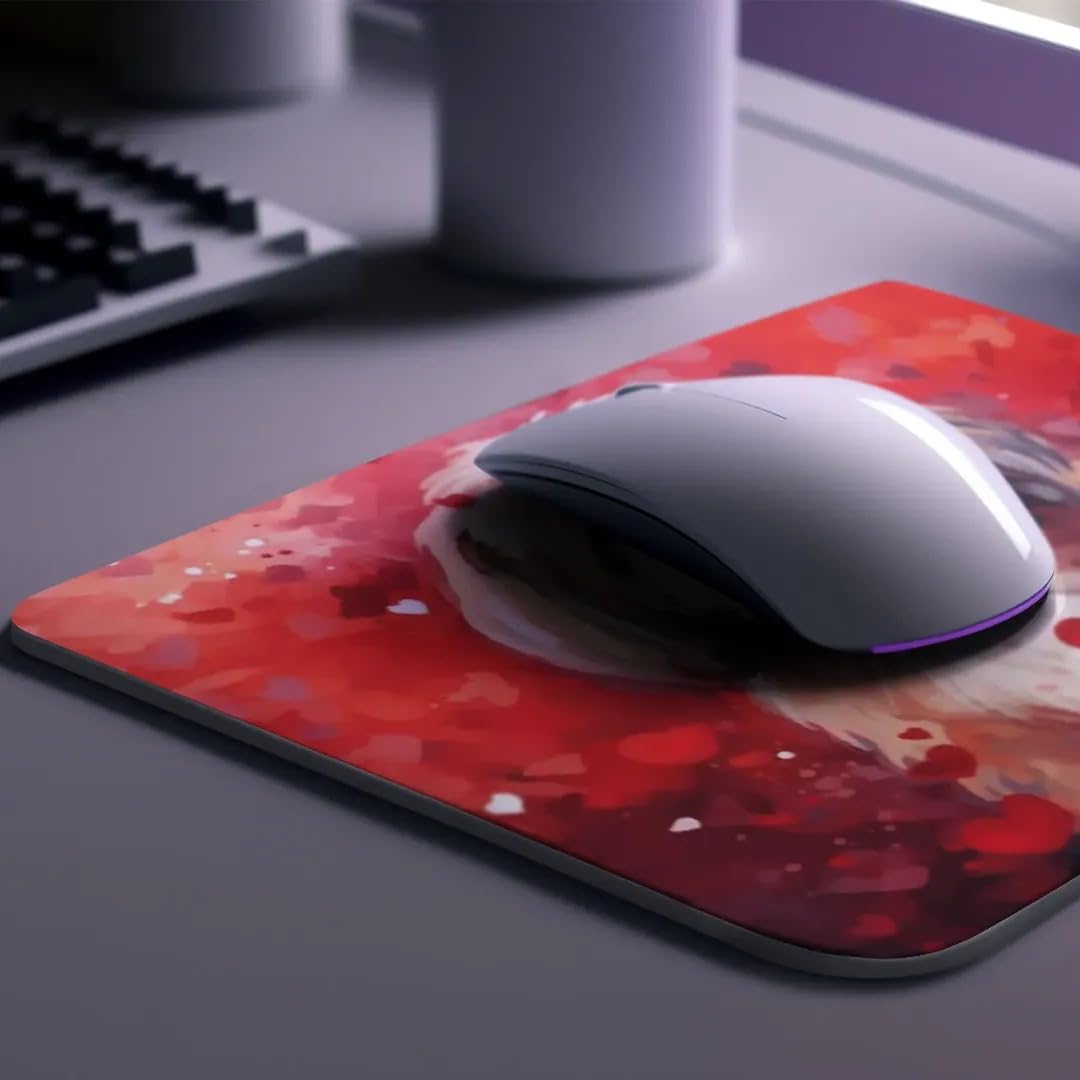 Non-Slip Rubber Mouse Pad with Shih Tzu Dog & Red Hearts Pattern - Cute Puppy in Love Design for Home Office, Work Desk, Computer & Laptop - Perfect Gift for Dog Lovers (Ideal for Work, Gaming & Pet-Themed Decor)