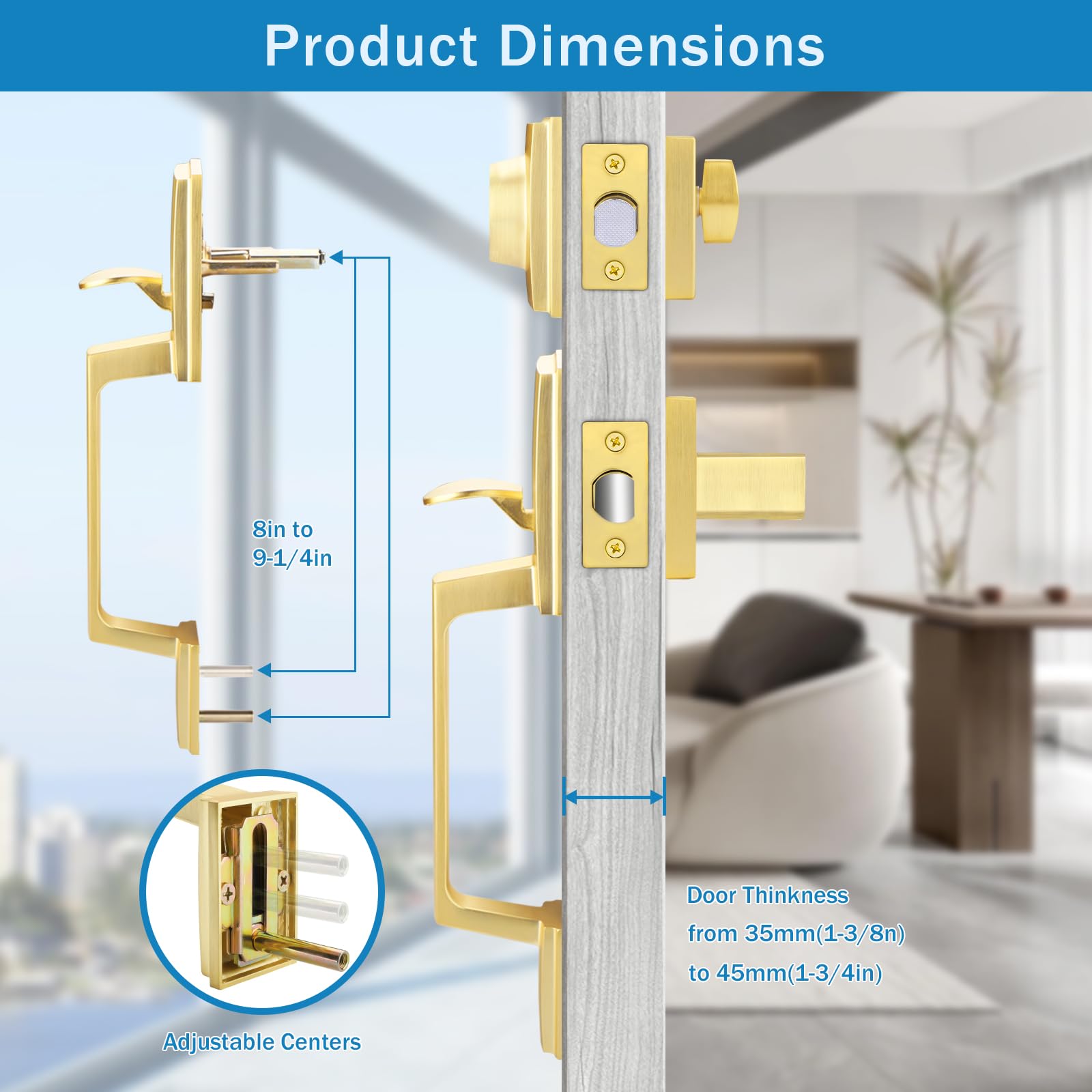 Heavy Duty Square Front Door Handle Set with Single Cylinder Deadbolt - Satin Brass Finish | Secure Entry Door Lock for Home, Apartment & Office