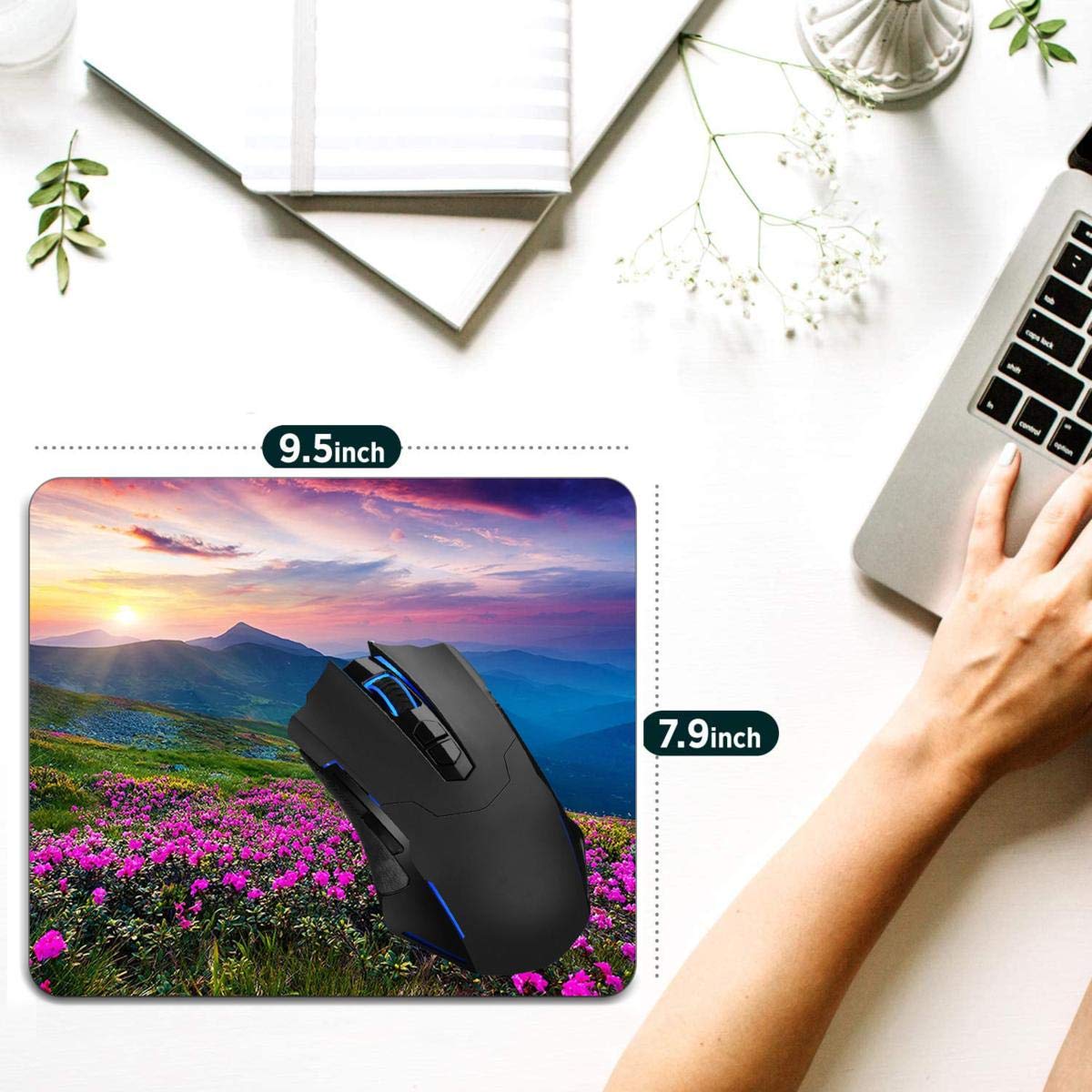 Premium Non-Slip Mouse Pad with Nature Purple Flowers Meadow Design - Ergonomic Rubber Base Computer Mousepad for Office, Gaming & Home Use on Desktops & Laptops
