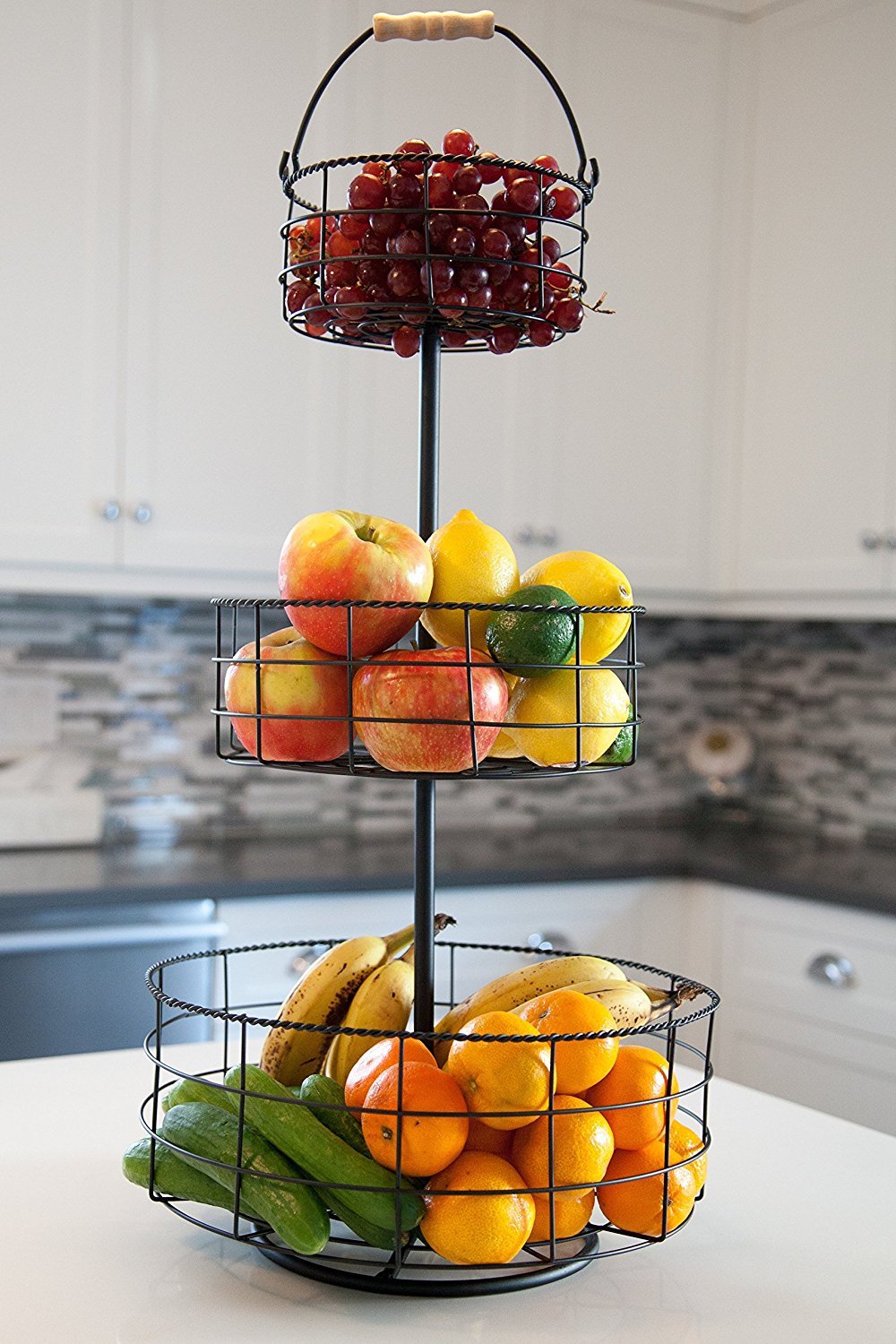 3-Tier Decorative Wire Fruit Basket - Rustproof Kitchen Countertop Organizer for Fruits, Vegetables & Snacks | Perfect for Pantry, Dining Table & Farmhouse Decor