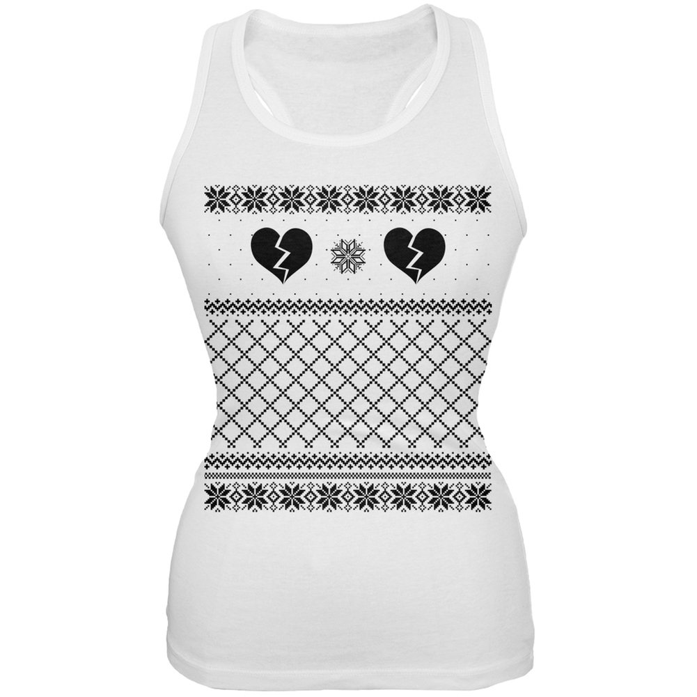 Anti Love Ugly Sweater White Juniors Soft Tank Top - Small | Funny Valentine's Day Outfit for Teens & Young Adults