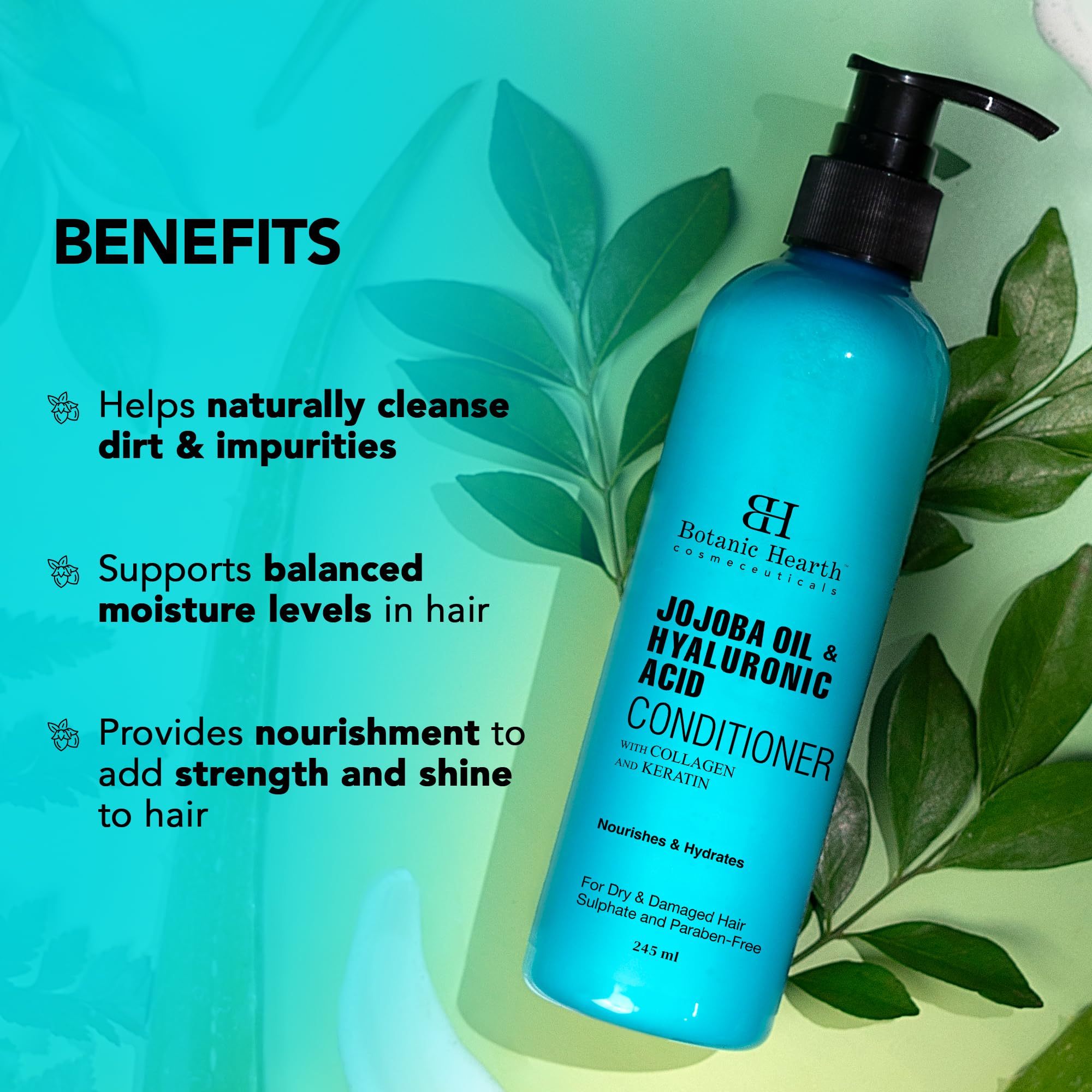 Botanic Hearth Jojoba & Hyaluronic Acid Hair Conditioner with Keratin & Collagen - Hydrating & Shine Enhancing Treatment for Dry, Damaged Hair - Sulfate & Paraben Free (8.3oz, 1 Count) - Perfect for Daily Use & Post-Color Care