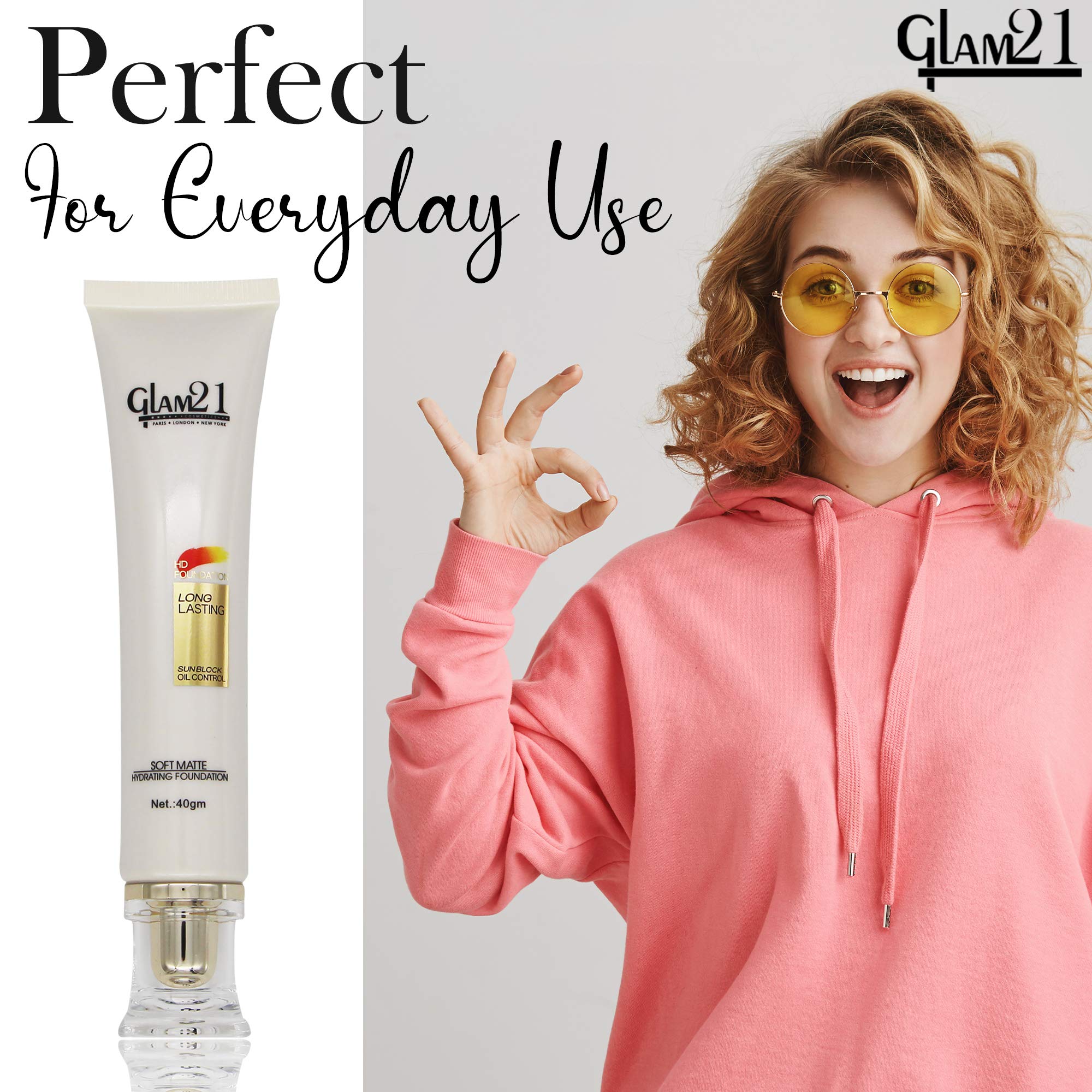 Glam 21 HD Sunblock Foundation SPF 30 | Oil-Control, Non-Greasy, Long-Lasting Matte Makeup with Soft Finish - 40g Shade 02 | Perfect for Daily Wear & Outdoor Activities