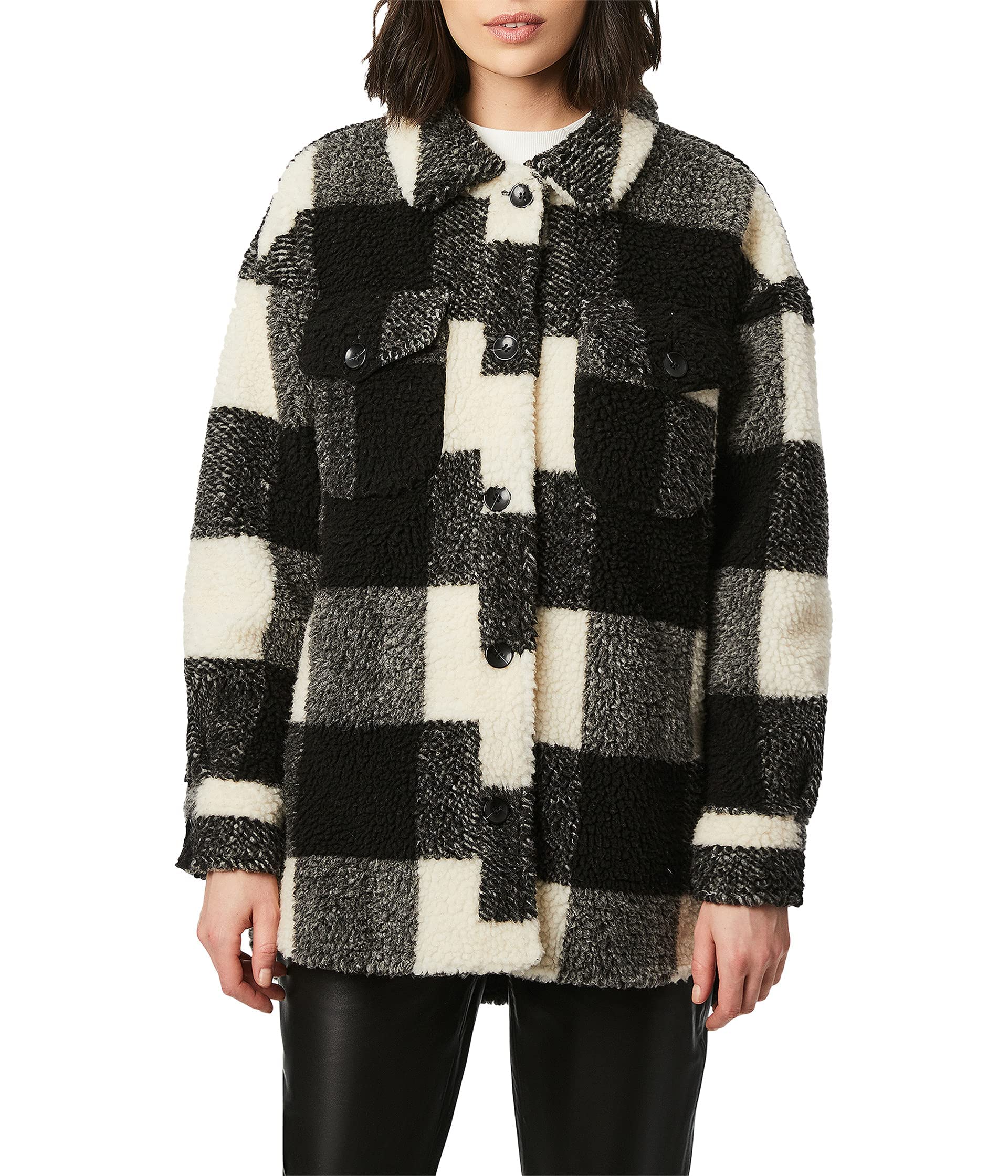 Bernardo Fashions Women's Checker Box Sherpa Jacket - Cozy Fleece Lined Winter Coat for Cold Weather, Outdoor Activities & Casual Wear