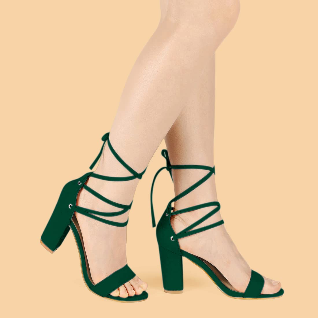 Allegra K Women's Chunky High Heel Sandals with Tie-Up Straps - Sexy Summer Party Shoes for Weddings, Date Nights & Evening Events