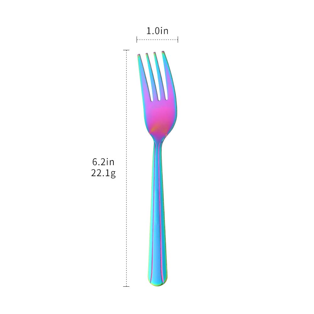 12-Piece Stainless Steel Salad & Dessert Forks Set - 6.2 Inch Rainbow Color Flatware for Parties, Picnics, Weddings & Home Dining - Durable & Elegant Silverware by Dongbo