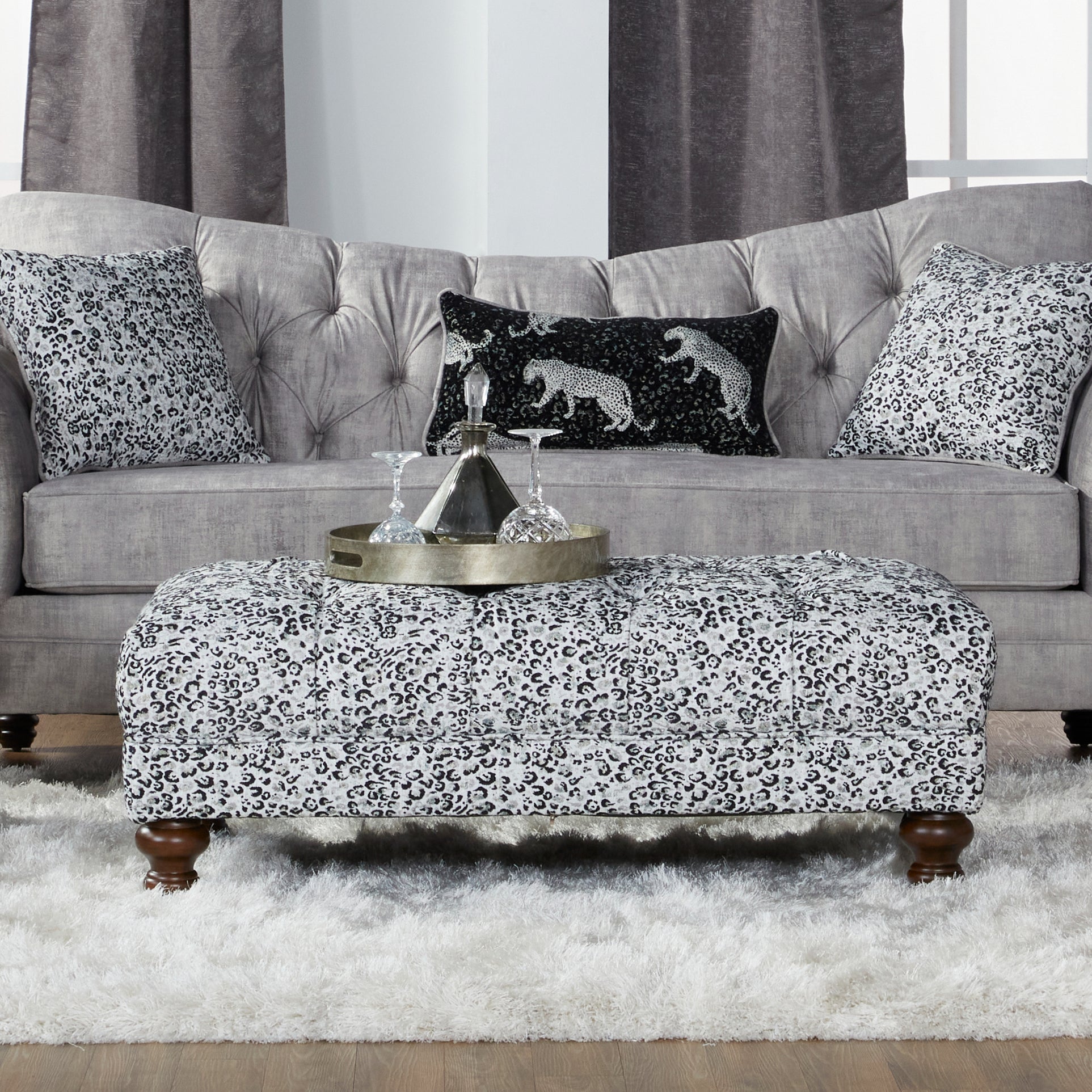 Roundhill Furniture Charbilia Fabric Tufted Cocktail Ottoman in Dexter Geyser - Stylish Living Room Footrest & Coffee Table for Modern Home Decor