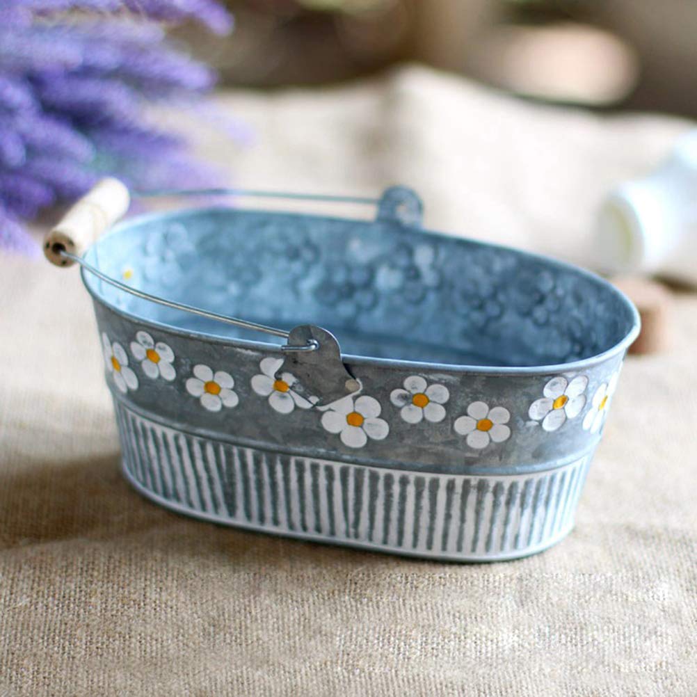 Metal Tin Bucket Flower Planter - Rustic Garden Decor for Indoor/Outdoor Plants | Perfect for Patio, Balcony & Home Decor