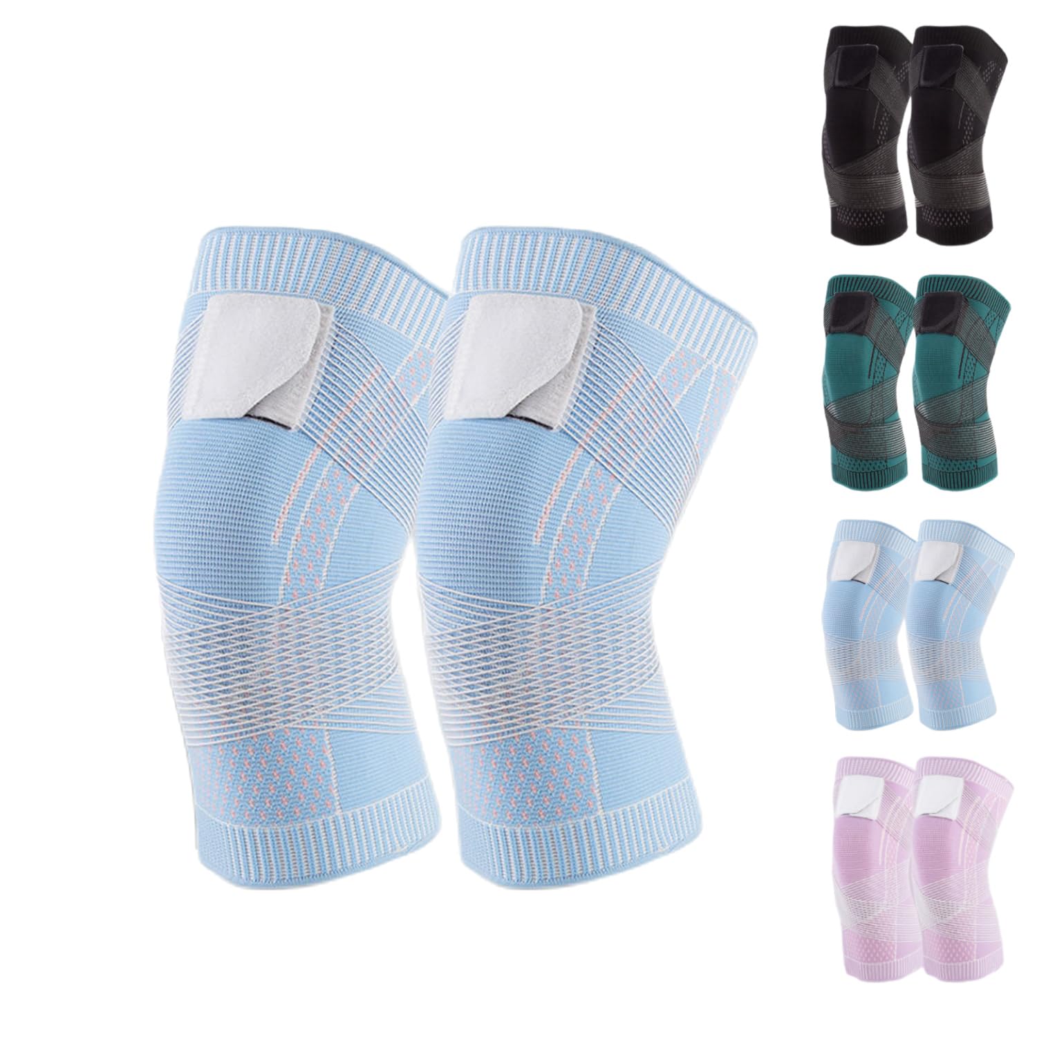 Beyonddraw Adjustable Knee Compression Sleeve Brace - High Elastic Support for Men & Women - Pain Relief for Running, Basketball, Workout & Arthritis - Blue (1 Pair, Size S)