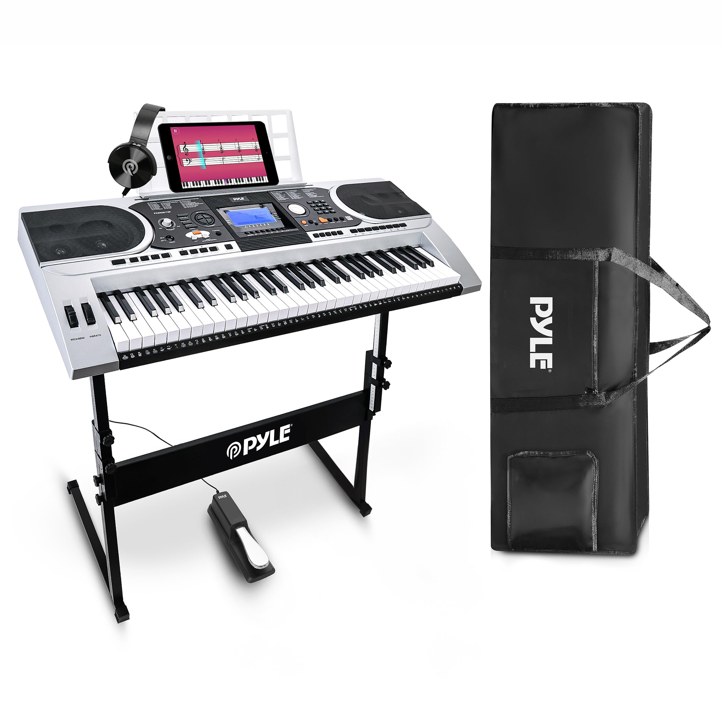 Pyle 61-Key Portable Electronic Piano Digital Keyboard with Built-in Speakers, 162 Sounds & 200 Music Styles - Includes Waterproof Bag, Sustain Pedal & Headset - Perfect for Home Practice, Travel & Live Performances