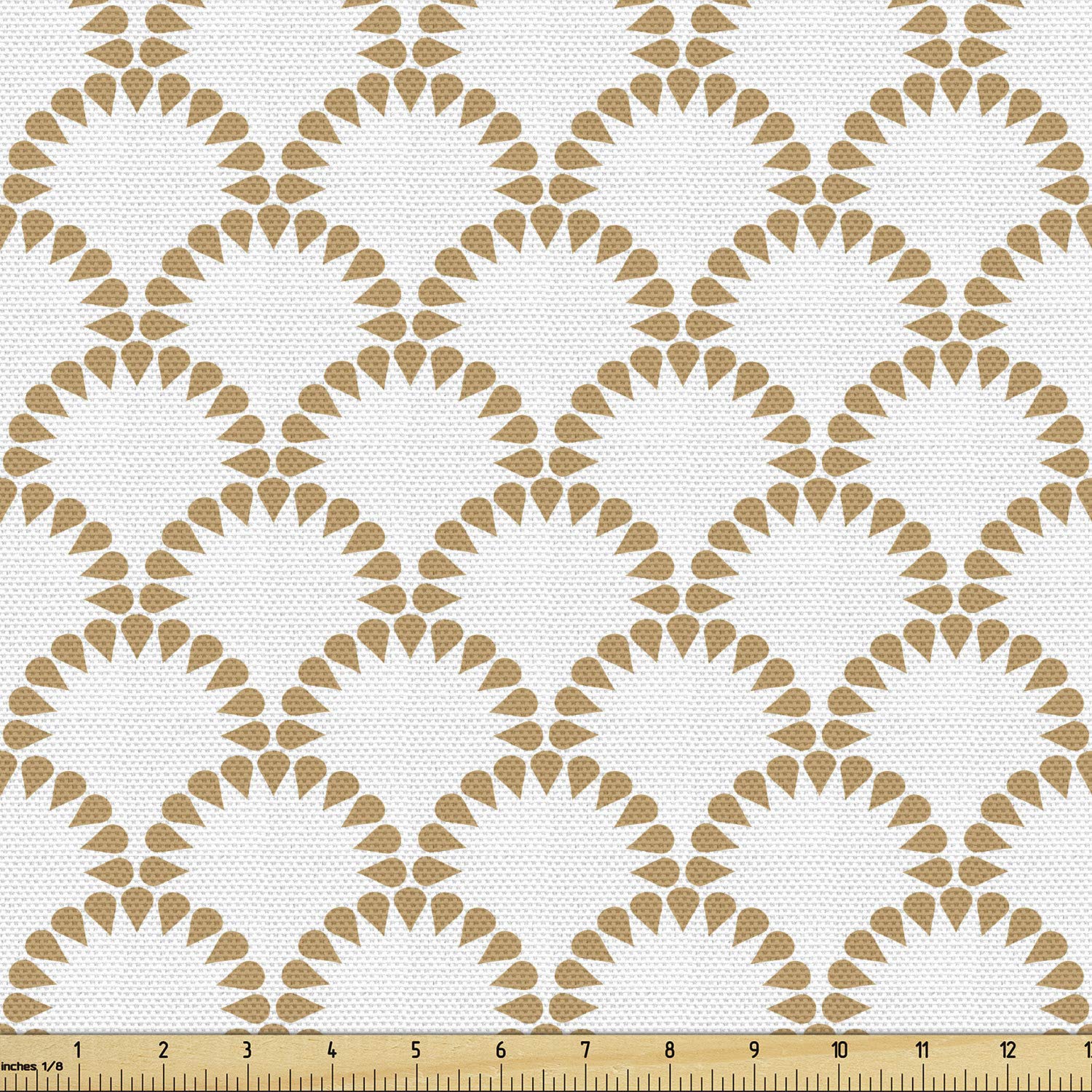 Ambesonne Abstract Fabric by The Yard - Japanese Style Half Circle Drop Pattern Decorative Upholstery Fabric for Sofa, Curtains & Home Decor, 10 Yards, Camel & White - Perfect for DIY Projects, Pillow Covers & Wall Hangings