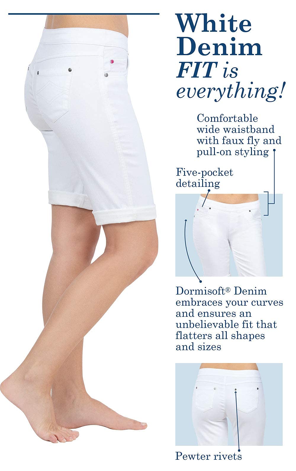 Women's Stretch Denim PajamaJeans Summer Shorts with Pockets - Knee-Length Pull-On Comfort Shorts for Ladies | Perfect for Lounging, Travel & Casual Outings