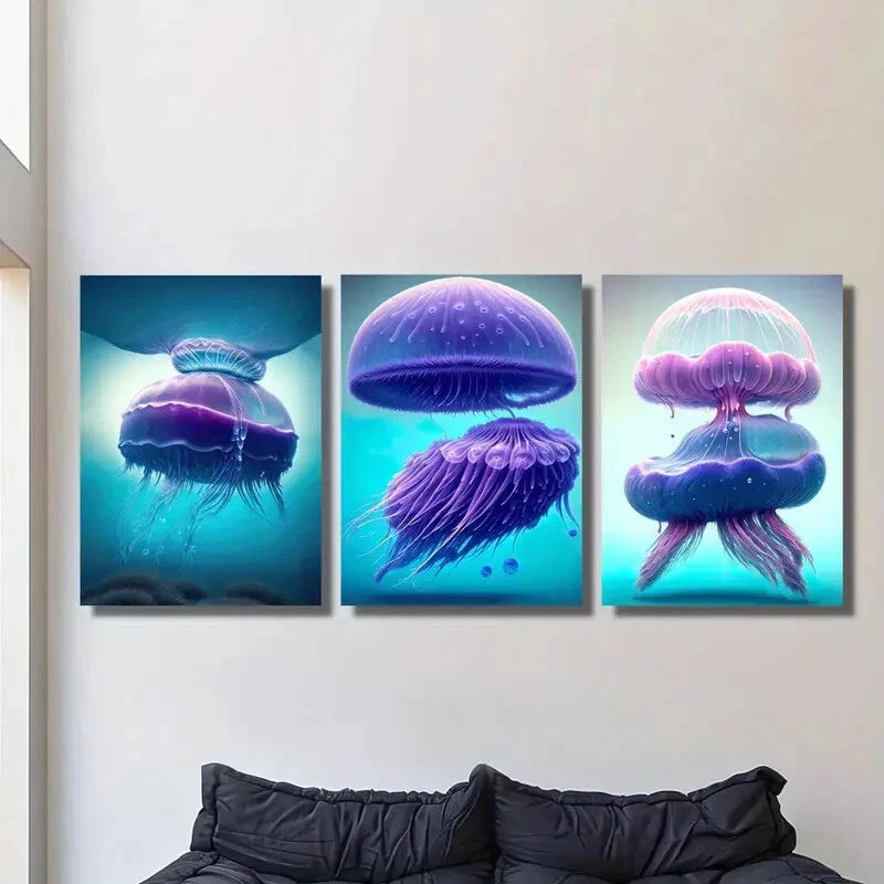3-Piece Marine Life Metal Wall Art Prints - Ready to Hang Ocean Themed Home Decor for Living Room, Bedroom & Office