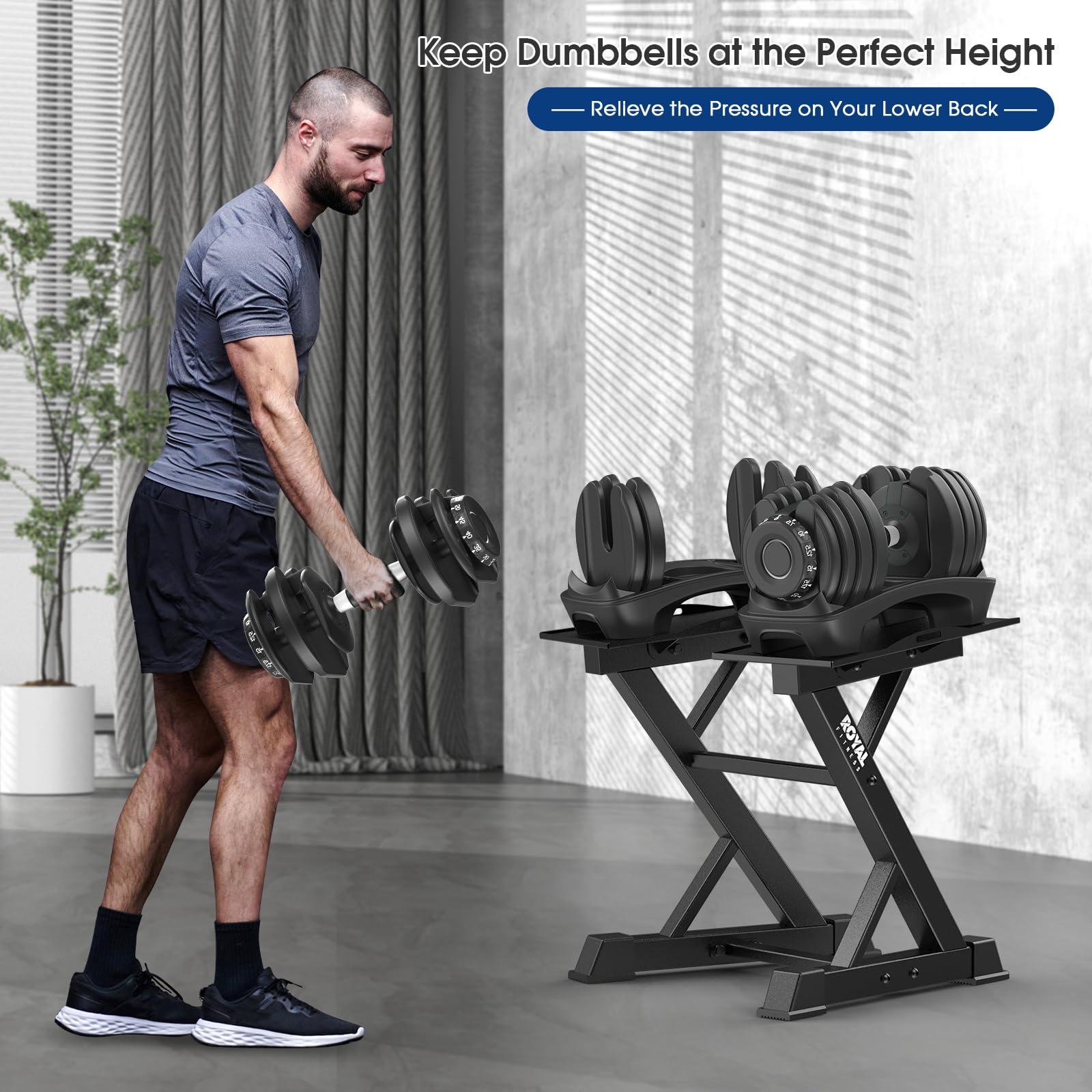 Heavy Duty Adjustable Dumbbell Rack - Black Home Gym Dumbbell Storage Stand Holder for Weight Plates & Free Weights - Perfect for Garage Gym, Basement Workout & Fitness Room Organization