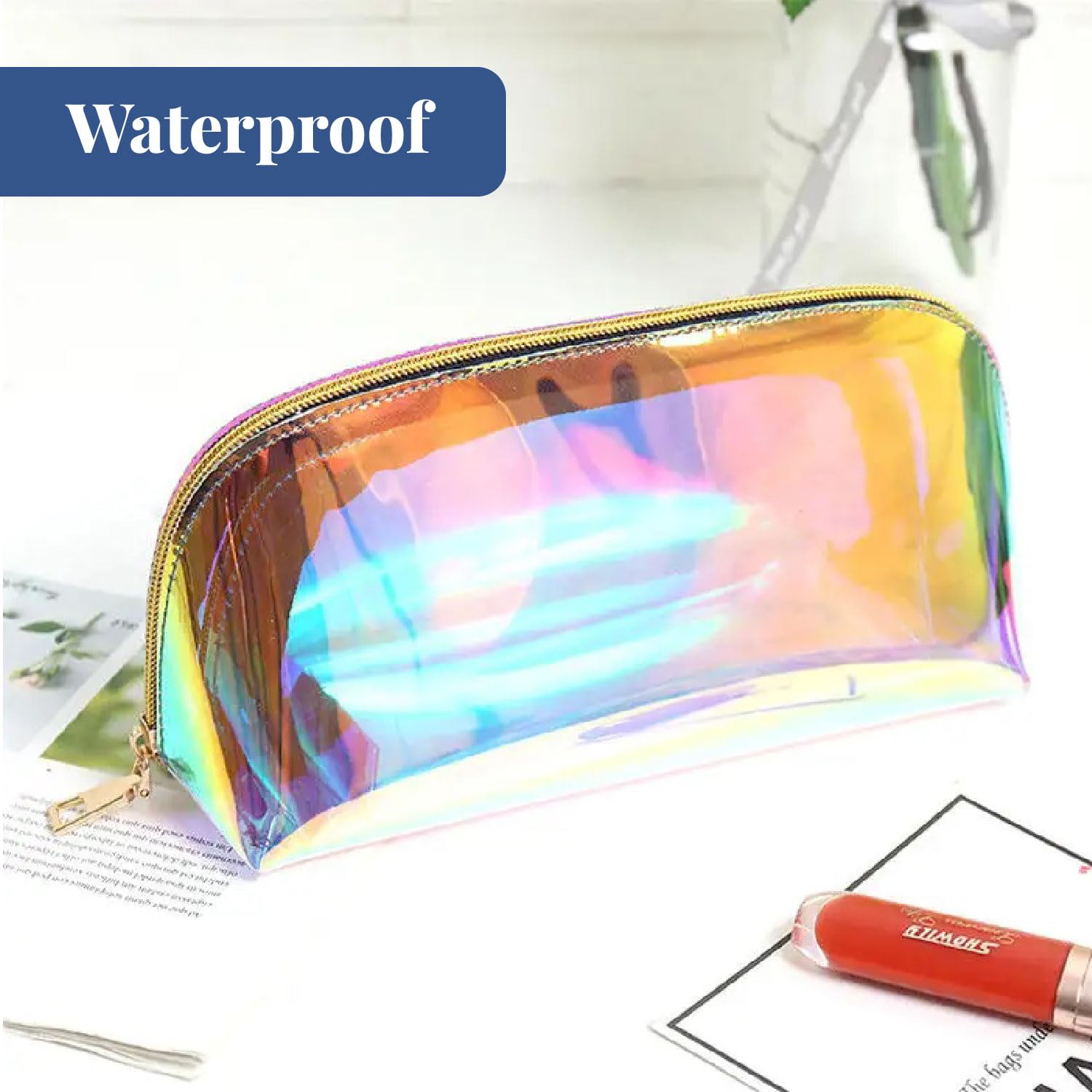 Holographic Makeup Travel Pouch with Zipper - Small Toiletry Cosmetic Organizer Bag (7cm) for Makeup Brushes, Lipsticks & Travel Essentials | Perfect for Gym, Vacation & Daily Use