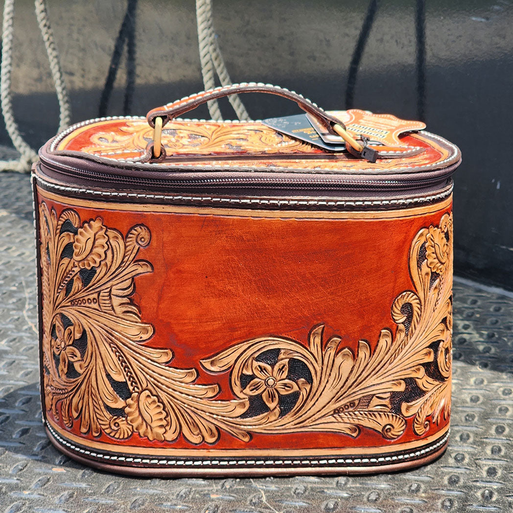 American Darling Large Tooled Oval Case - Vintage Leather Jewelry Box for Women, Perfect for Travel & Home Storage | Handmade Luxury Jewelry Organizer with Classic Design