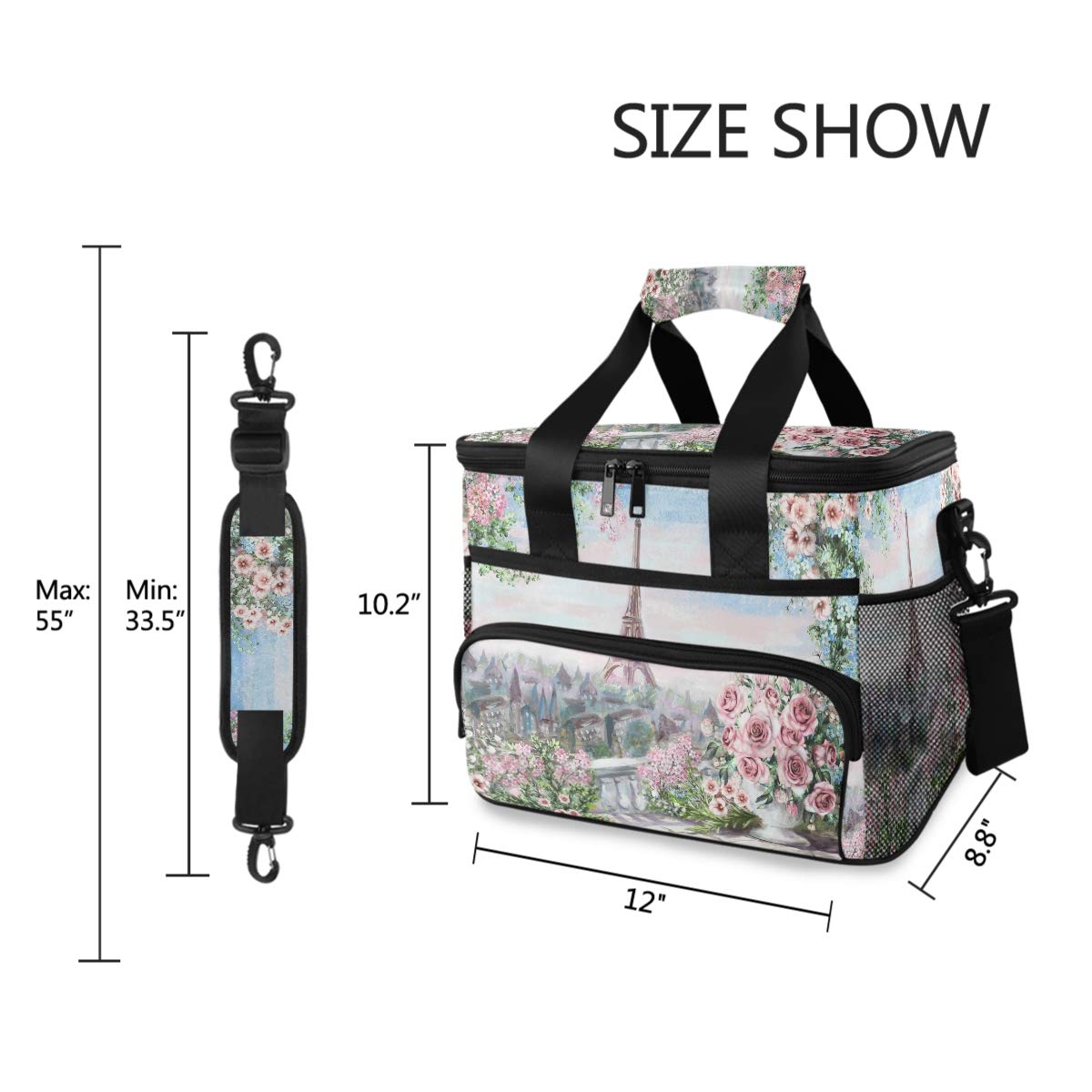 ALAZA Paris Eiffel Tower Floral Rose Print Large Insulated Cooler Tote Bag - Perfect for Picnics, Beach Trips & Lunch Storage | Spring Collection