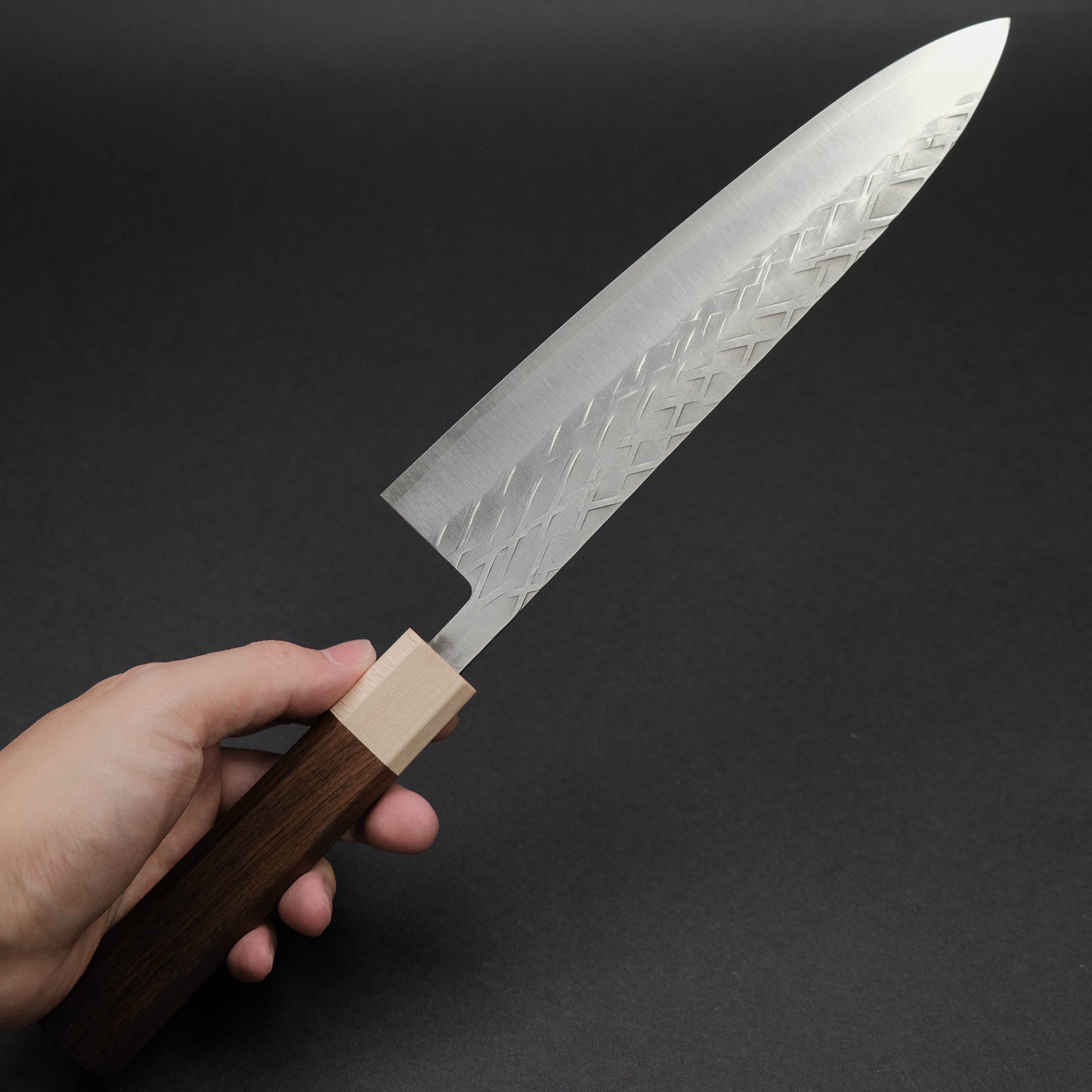 Hitohira TD SLD Tsuchime Gyuto 210mm Japanese Chef Knife with Walnut Handle - Perfect for Sushi, Meat Slicing & Professional Kitchen Use