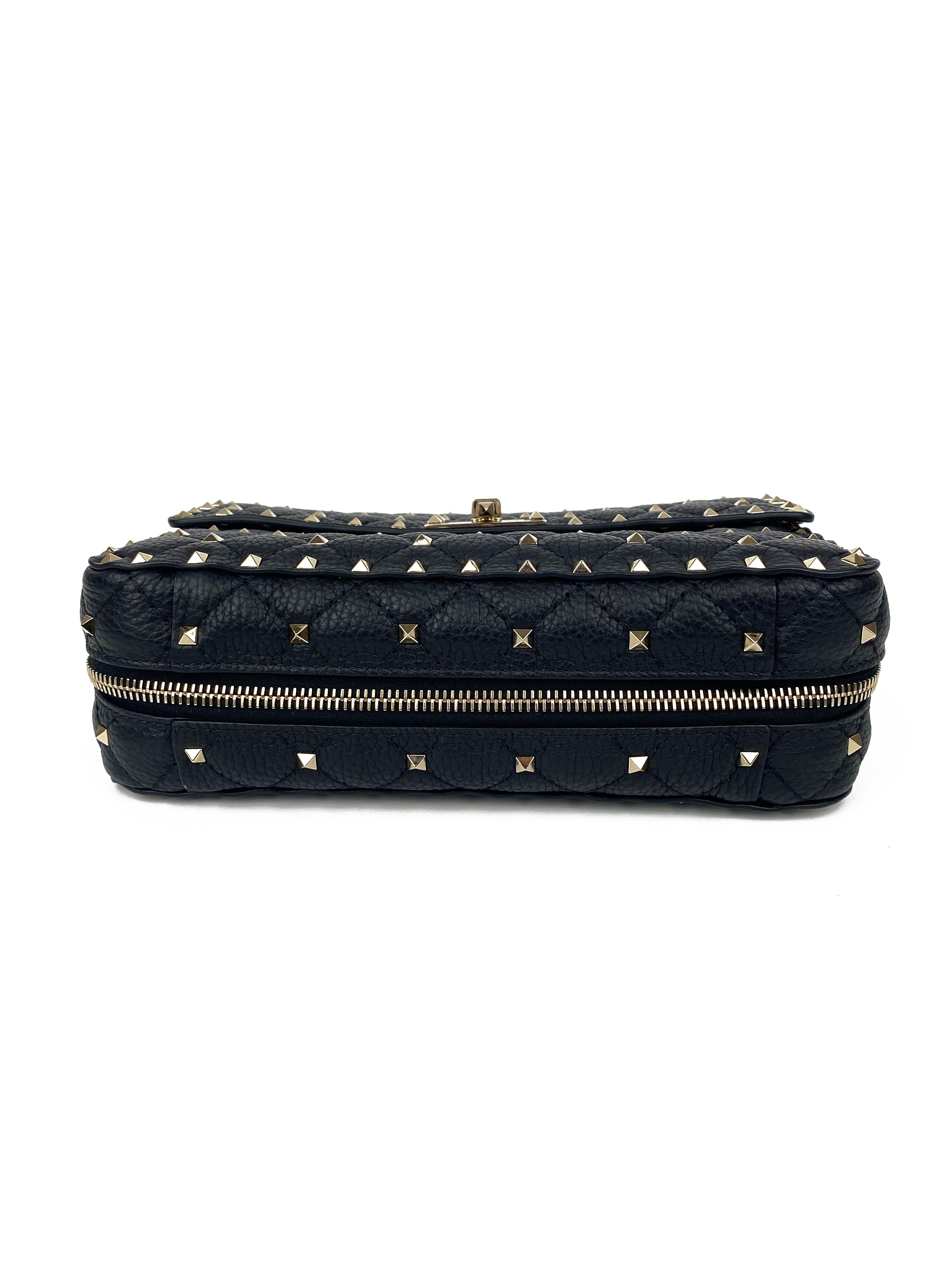 Valentino Rockstud Black & White Leather Shoulder Bag - Stylish Designer Handbag for Women, Perfect for Parties, Date Nights & Everyday Fashion Accessory