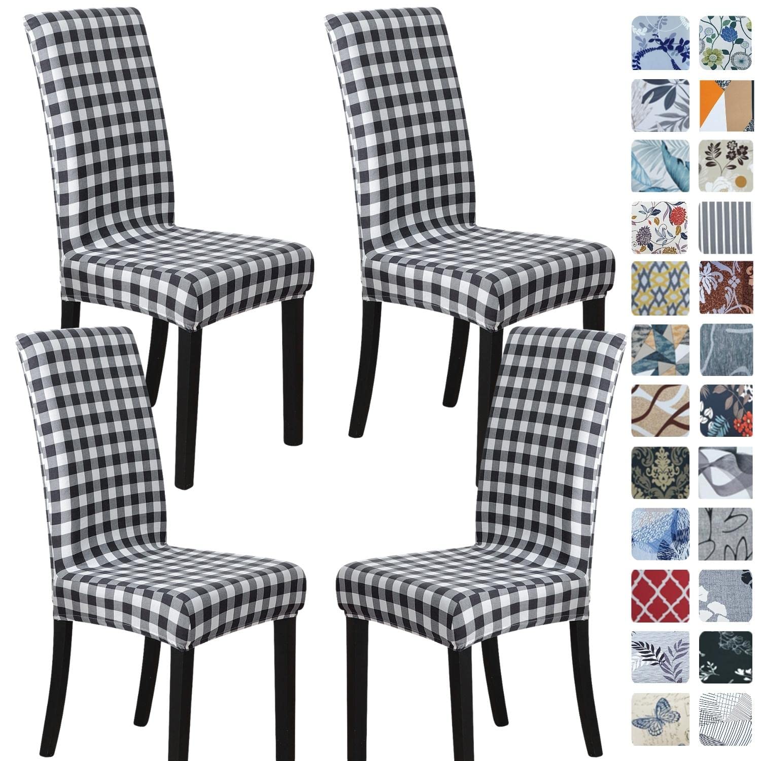 Stretch Dining Chair Covers Set of 4 - Spandex Kitchen Parsons Chair Slipcovers, Buffalo Check Black & White Design - Perfect for Dining Room, Kitchen, and Event Decor (4 Pack)