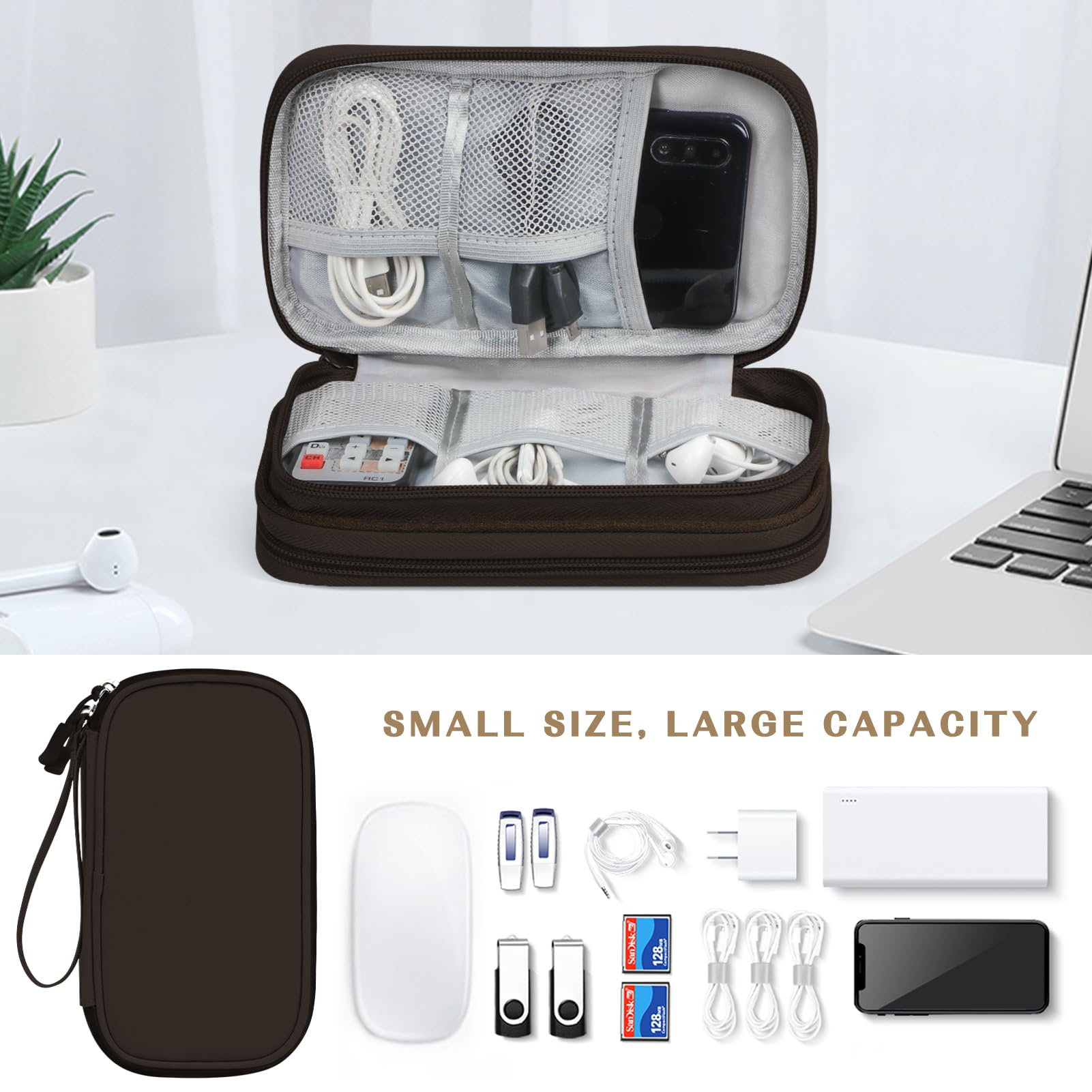 FYY Travel Cable Organizer Bag - Waterproof Double Layer Storage for Chargers, Phones & Earphones - Perfect for Travel & Office
