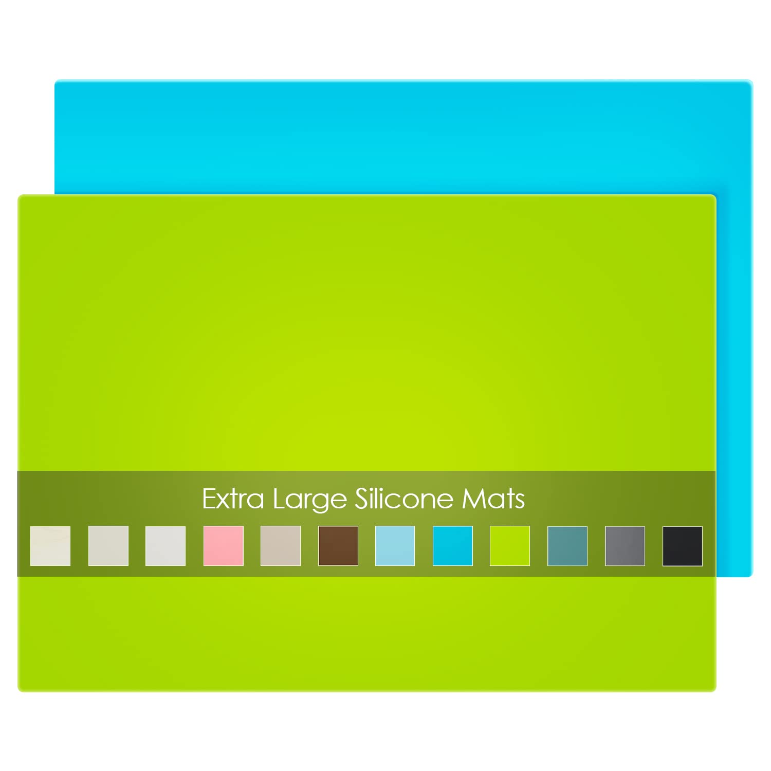 2 Pack Extra Large Silicone Mats for Crafts & Baking - Heat Resistant, Non-Slip Kitchen Countertop Protector & Dough Rolling Pad - Reusable, Dishwasher Safe (Blue & Green, 23.6