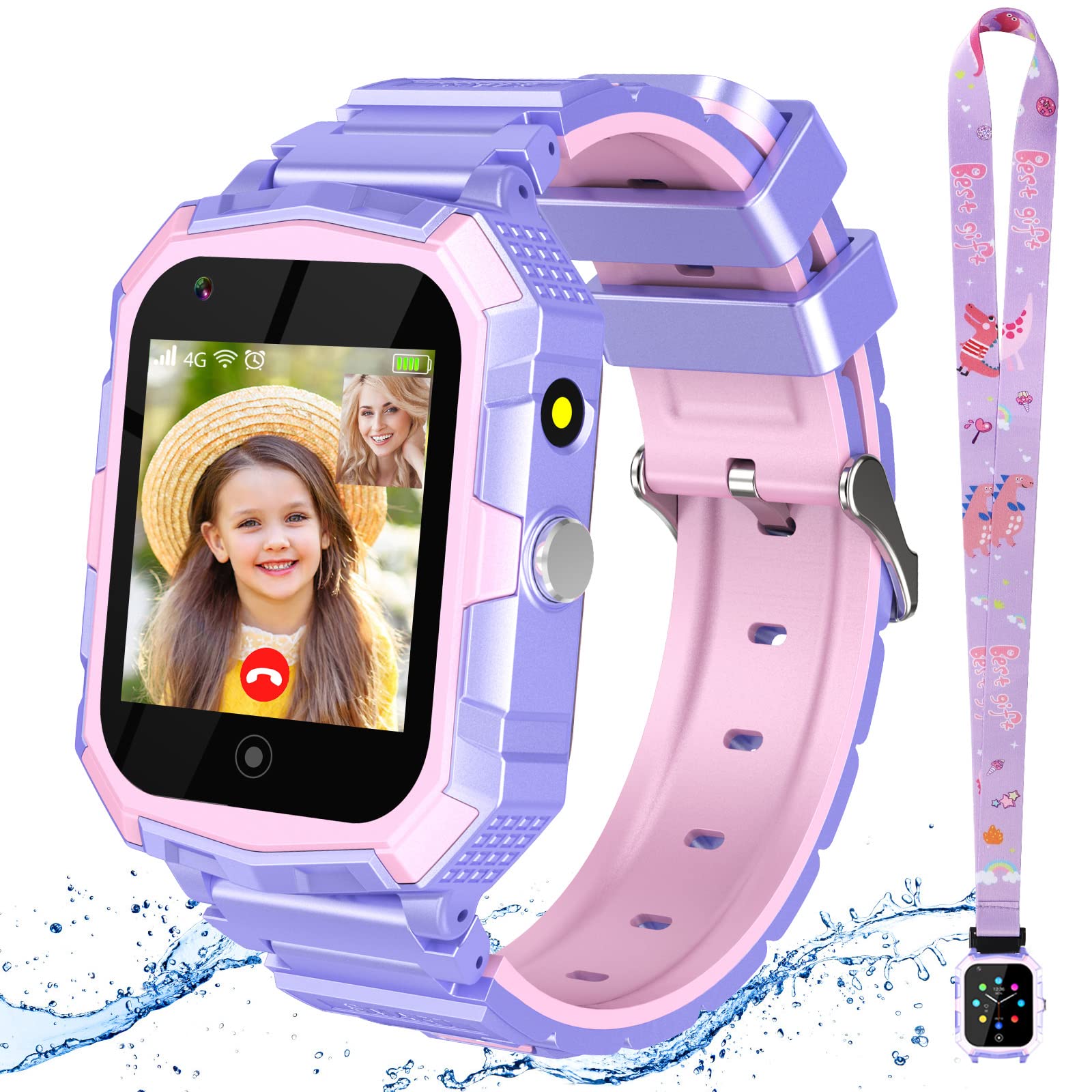 4G Kids Smart Watch with GPS Tracker & HD Touch Screen - Waterproof Kids Cell Phone Watch with Calling, SMS, Video Chat, SOS, WiFi & Face Unlock - GPS Tracking Device for Boys Girls Ages 3-15 - Perfect for School, Outdoor Play & Family Safety