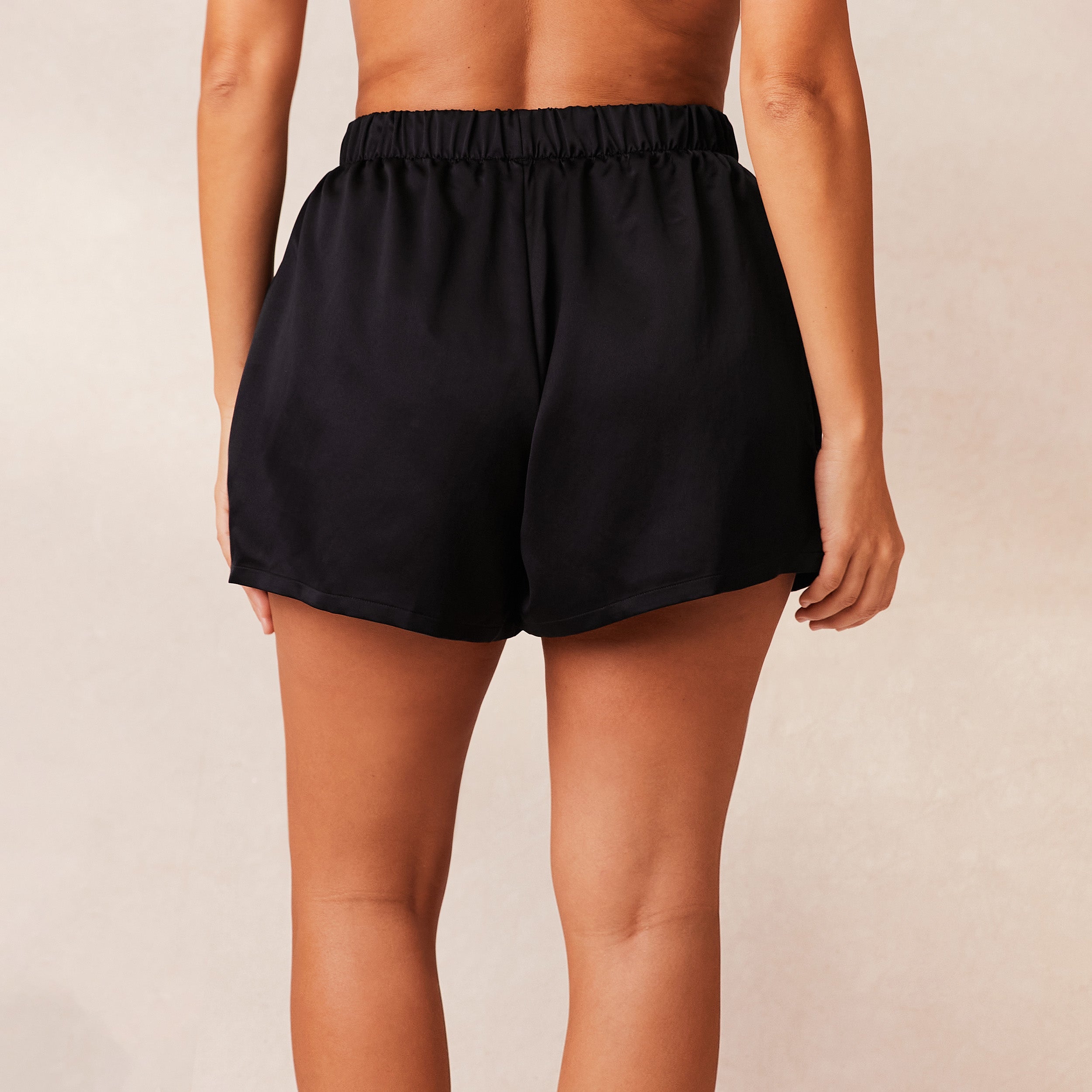 Classic Black Satin Pajama Shorts for Women - Comfortable Sleepwear & Lounge Wear for Summer Nights