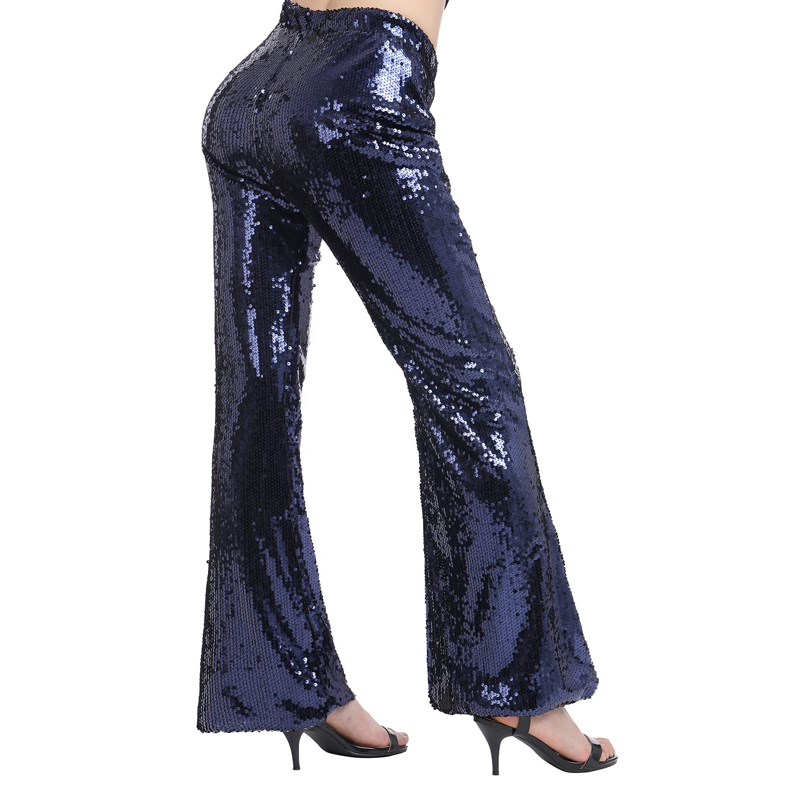 ODIZLI Women's High Waist Sequin Sparkle Flared Pants - Party Pants for Women, Clubwear, Evening Outfits, Holiday Celebration & Special Occasions