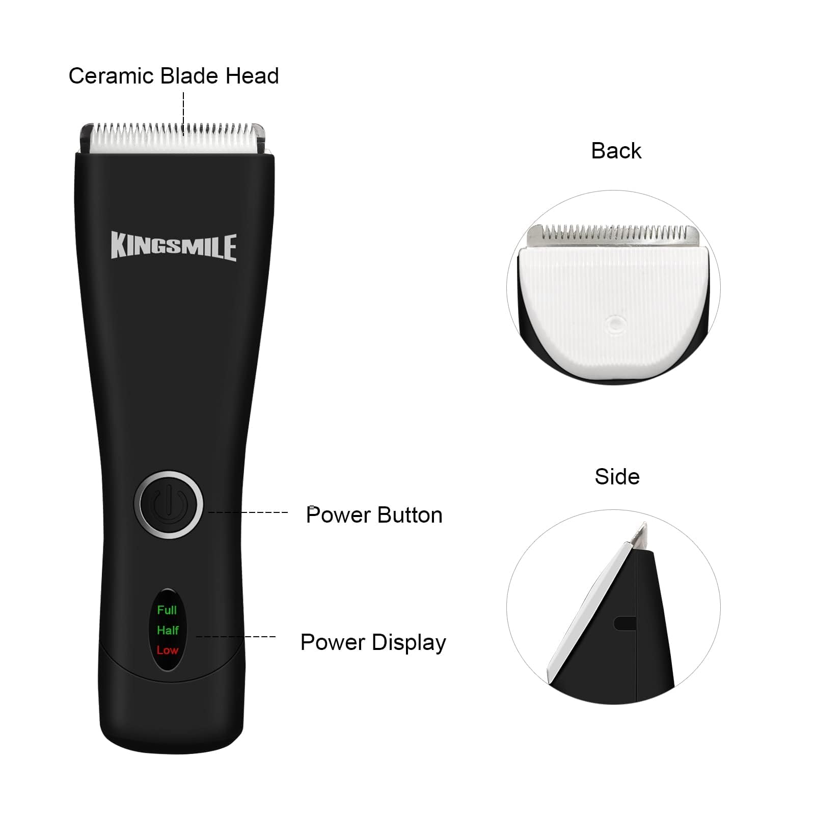 Kingsmile Electric Body Hair Trimmer for Men - Safe Pubic & Groin Hair Clipper with Replaceable Ceramic Blade, Waterproof Design & Charger Included | Perfect for Travel, Gym & Personal Hygiene Grooming
