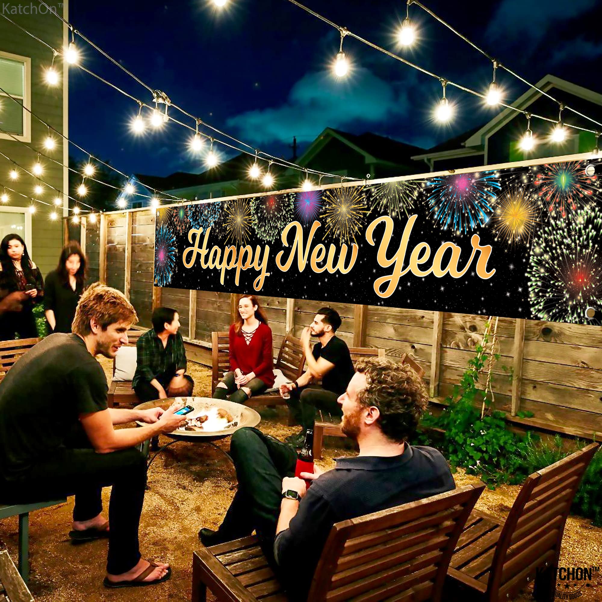 KatchOn 2025 Happy New Year Banner - 120x20 Inch Large Yard Sign for Outdoor & Indoor NYE Party Decorations | New Year's Eve Party Supplies 2025 | Durable Holiday Decoration for Home, Lawn, Office & Festive Celebrations
