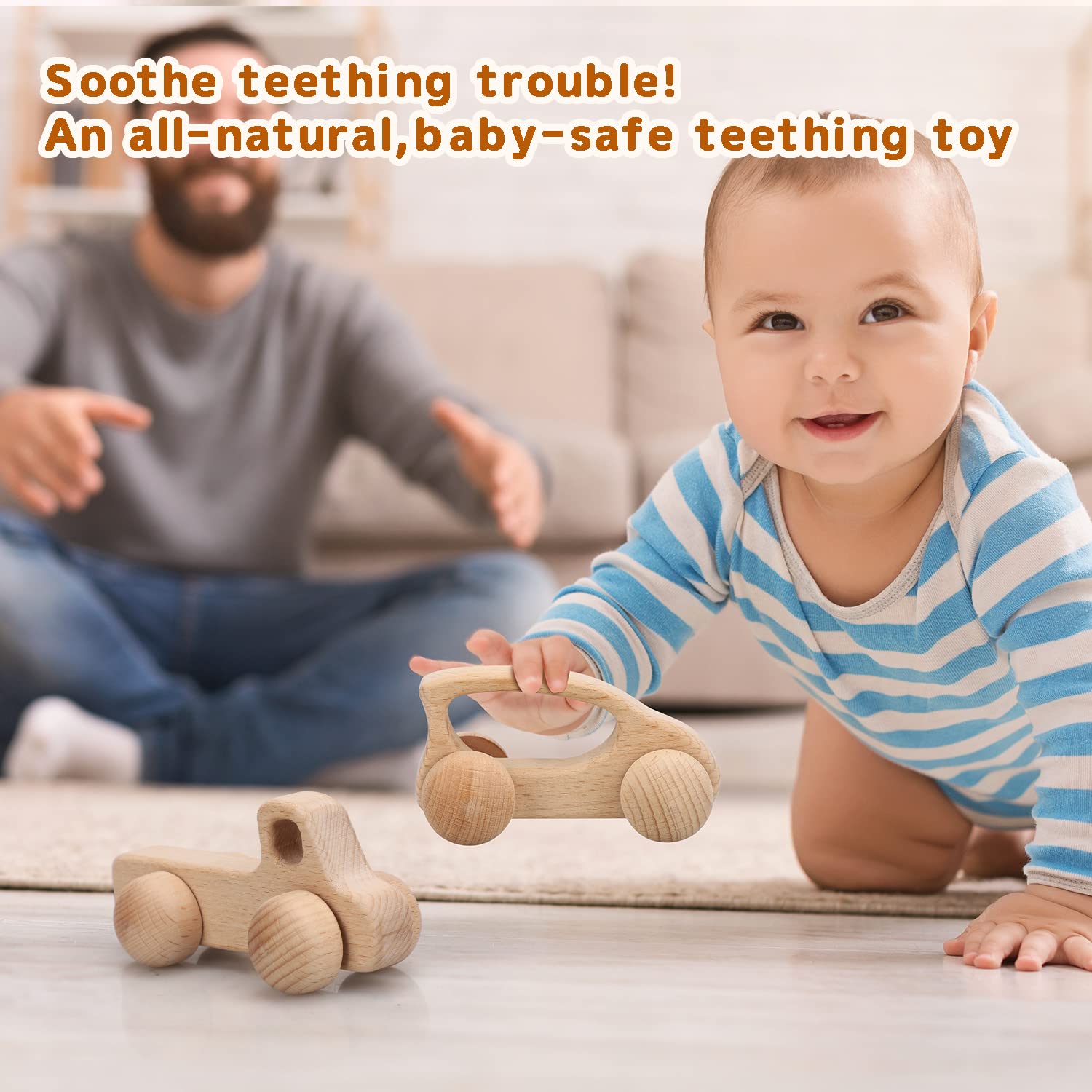 Montessori Wooden Toy Cars for Babies 0-12 Months - Safe Rattle Toys for Toddlers 1-3 Years | Natural Wood Baby Boy Gift for Birthday, Christmas & Nursery Decor | Educational Early Learning & Sensory Play Toys