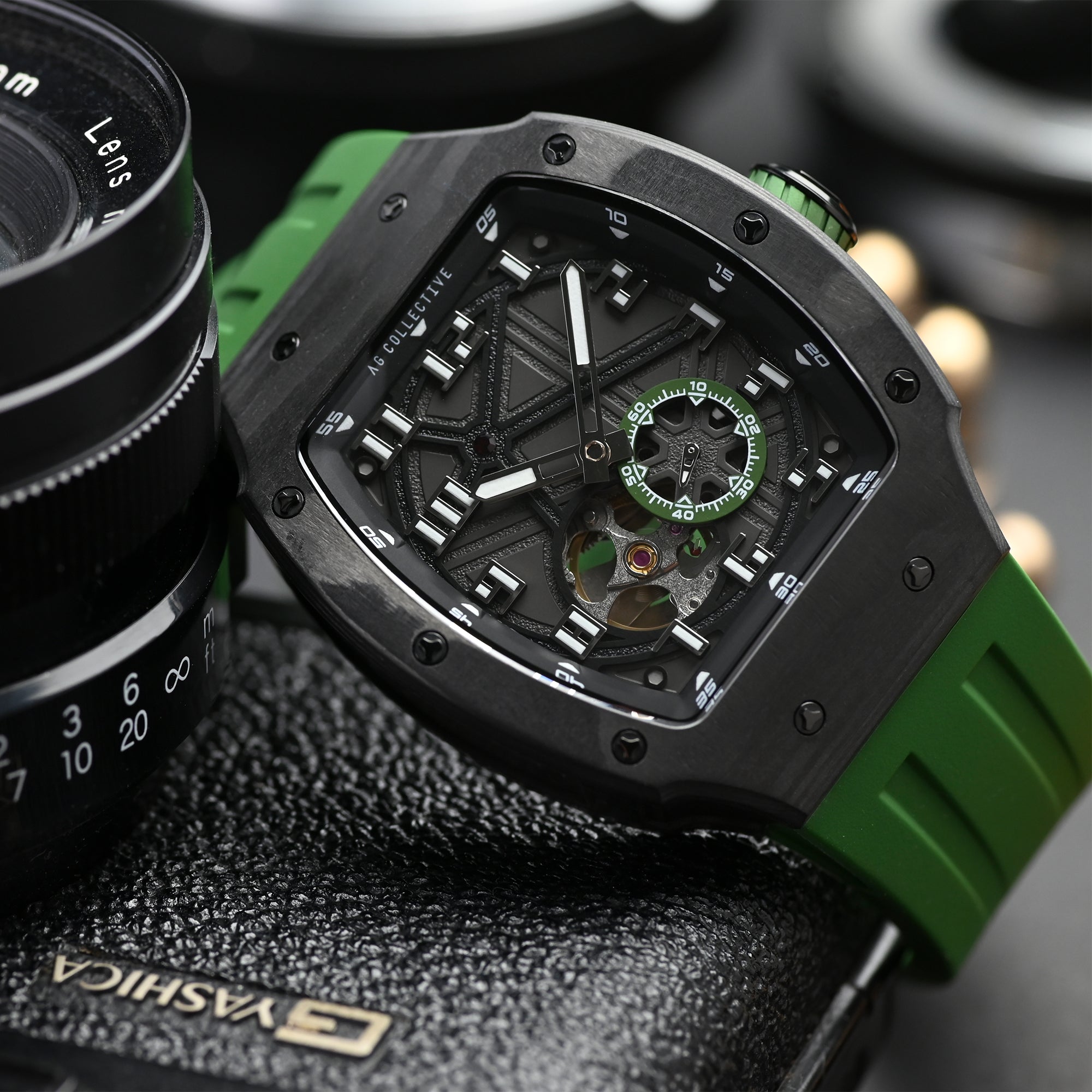 AG Collective Men's Watch with Black Dial & Green Silicone Strap - Model G 8047 BK BKGN - Perfect for Outdoor Activities, Sports & Casual Wear