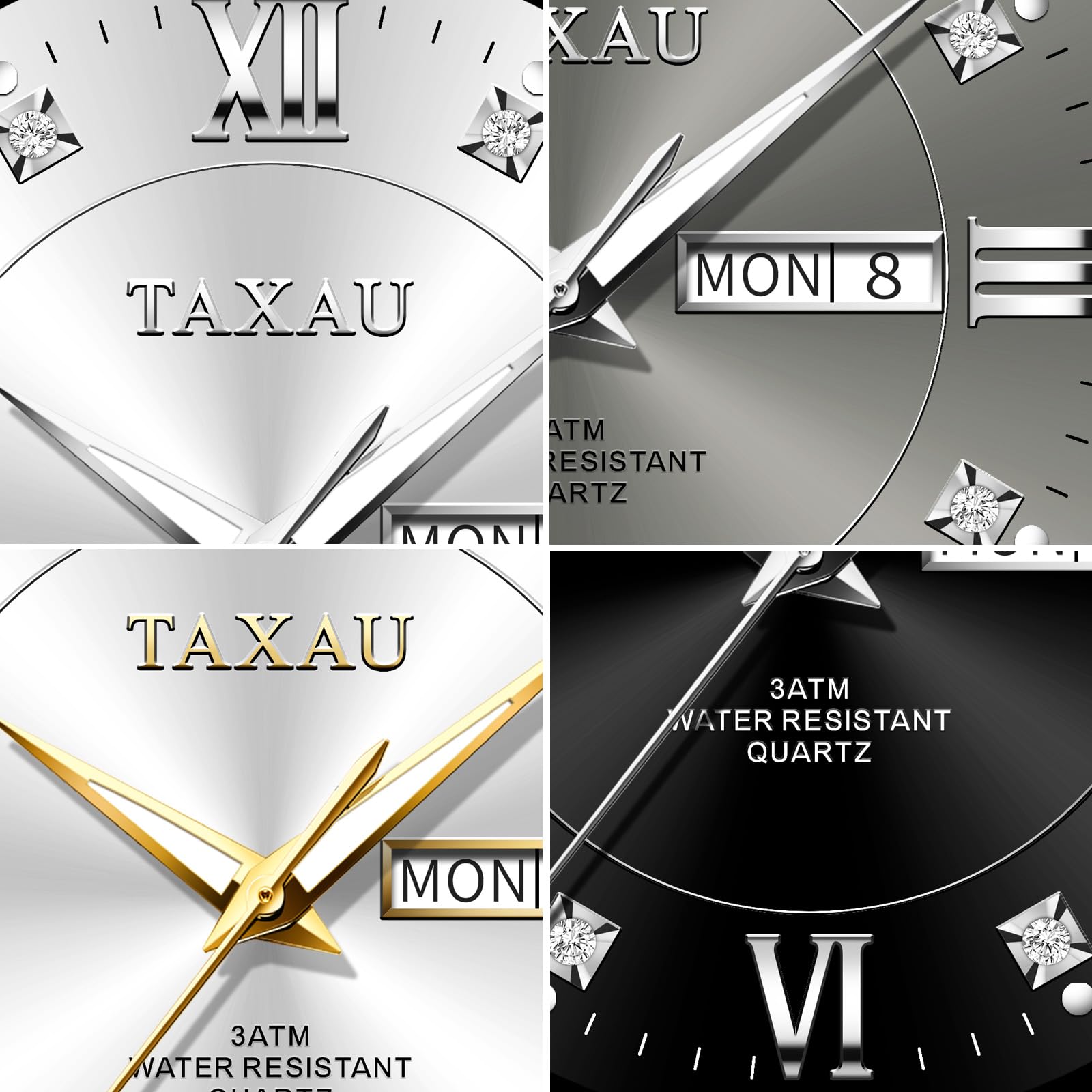 **Luxury Men's Stainless Steel Watch with Diamond Accents - Water Resistant, Big Face, Date Display - Quartz Business Watch for Men (Silver/Black/Grey) - Perfect for Office, Formal Events & Gifts**