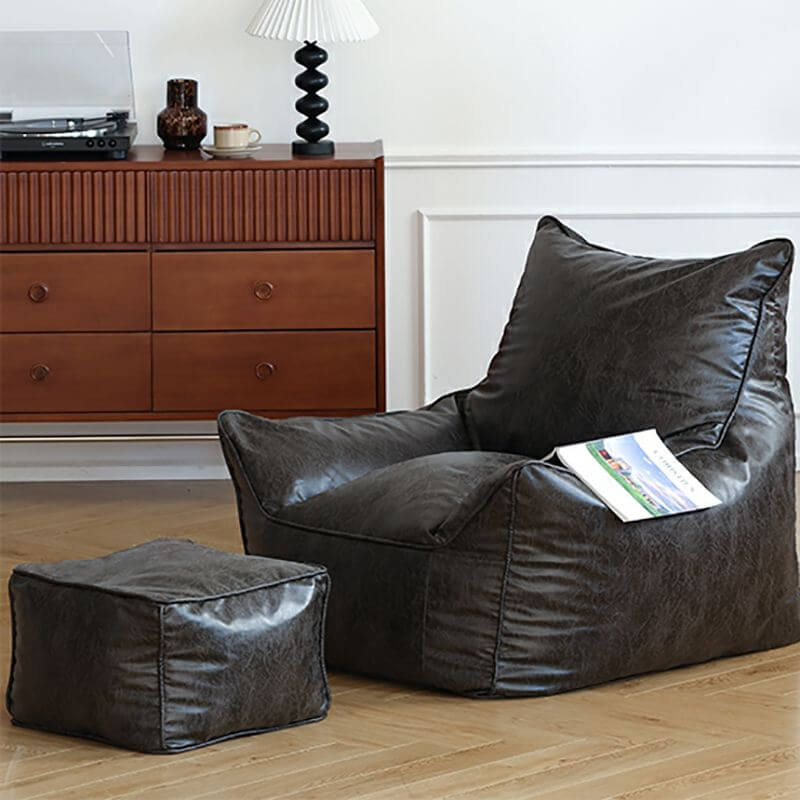 Premium Faux Leather Bean Bag Chair with Removable Washable Cover - Water Resistant & Durable - Perfect for Living Room, Bedroom, Dorm or Game Room Relaxation
