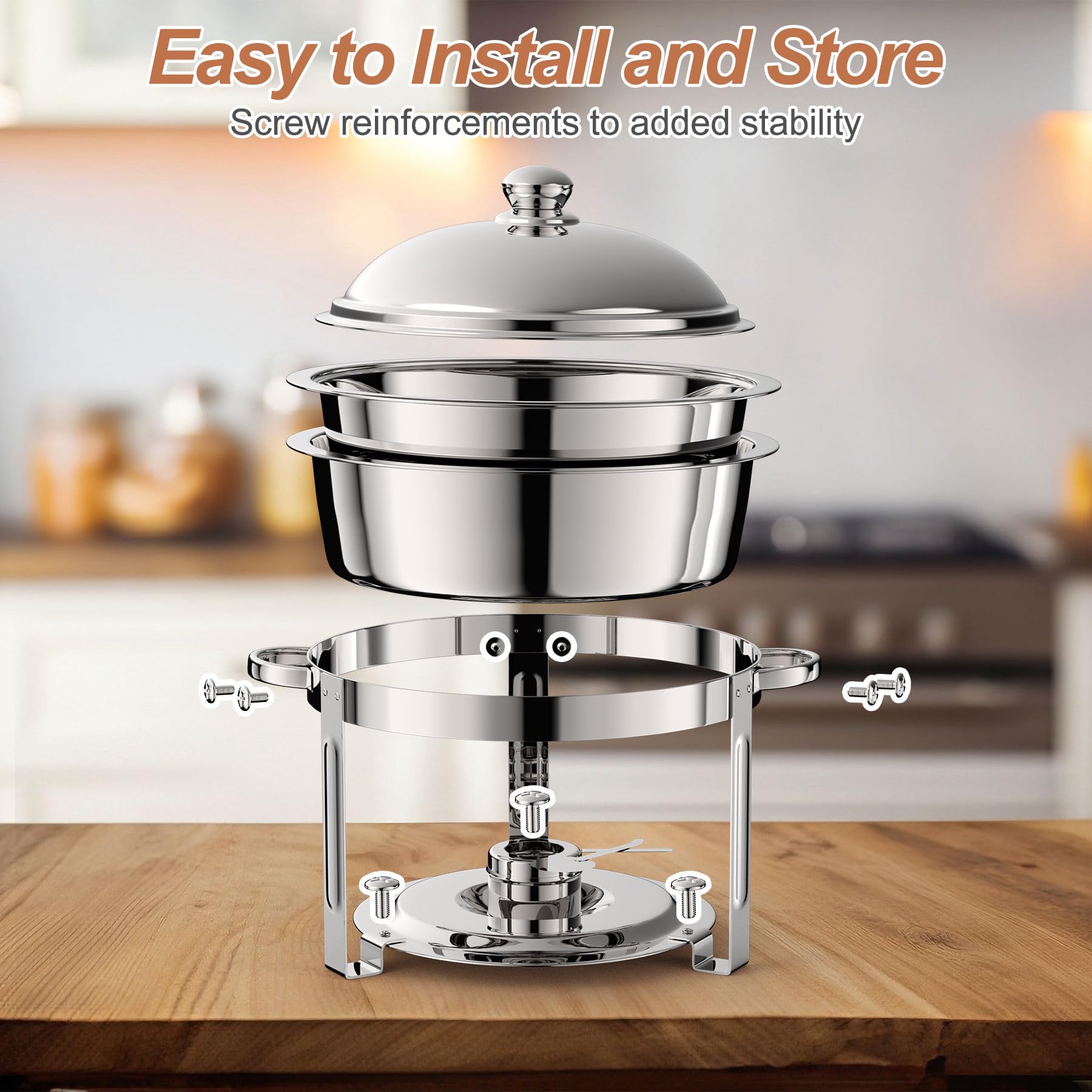 2 Pack Stainless Steel 8QT Round Chafing Dish Buffet Set with Mirror Covers - Heavy Duty Catering Food Warmer for Parties, Weddings, Picnics & Buffet Serving - Perfect for Keeping Food Warm at Events, Banquets and Outdoor Gatherings