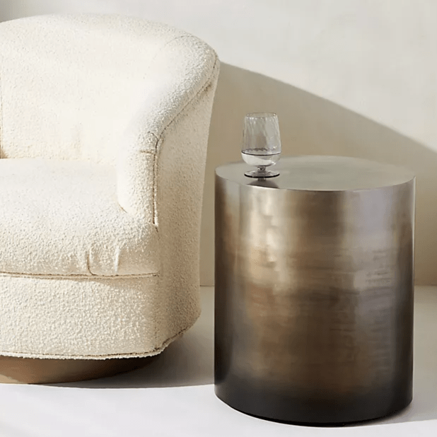 Handmade Metal Embossed Coffee Table - Almandine Ombre Drum Side Table for Living Room, Bedroom & Office Decor | Vintage Industrial End Table with Unique Embossed Design