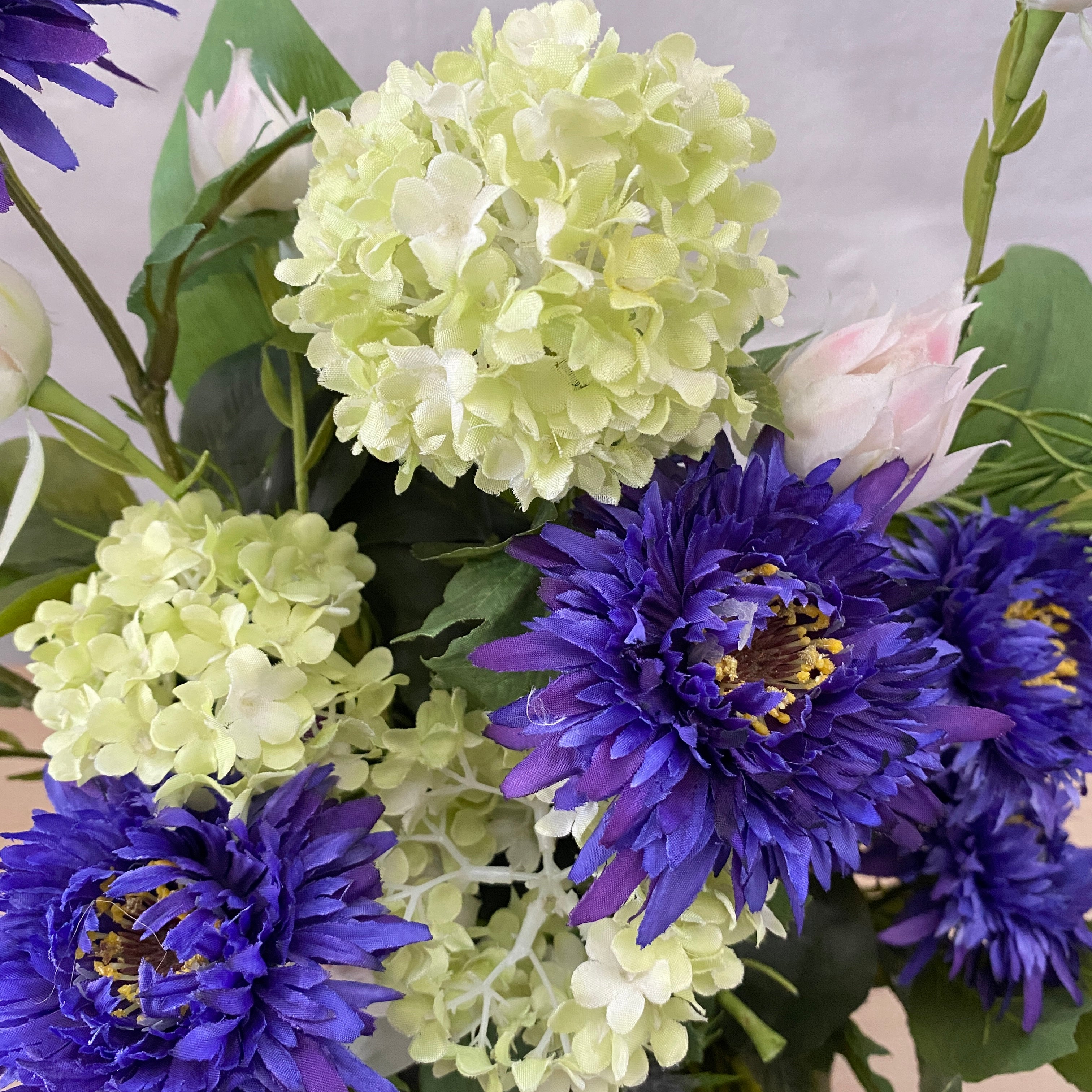 Ex-Rental Artificial Floral Arrangement in Blue and Green - Perfect for Home Decor, Wedding Centerpieces, and Office Displays