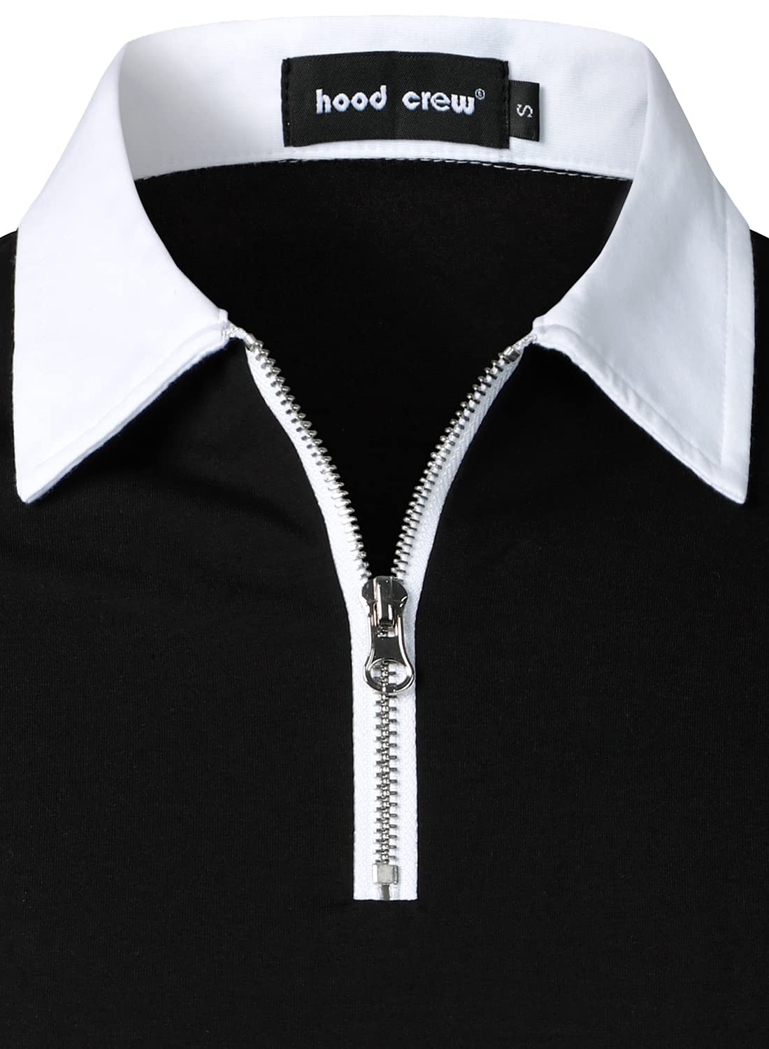 HOOD CREW Men's Long Sleeve Polo Shirt - Stylish Color Block Zipper T-Shirt for Casual Wear, Office & Outdoor Activities