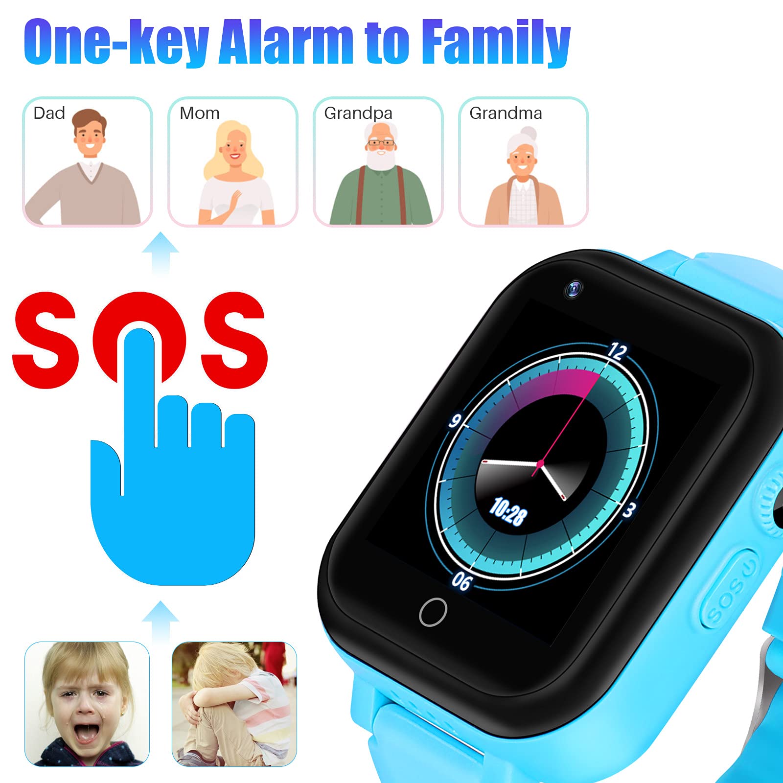 4G Kids Smart Watch with GPS Tracker & Waterproof - 2-Way Calling, Video Chat, SOS Alert, School Mode, Pedometer - Perfect for Children's Safety & Outdoor Activities (Concise Blue)