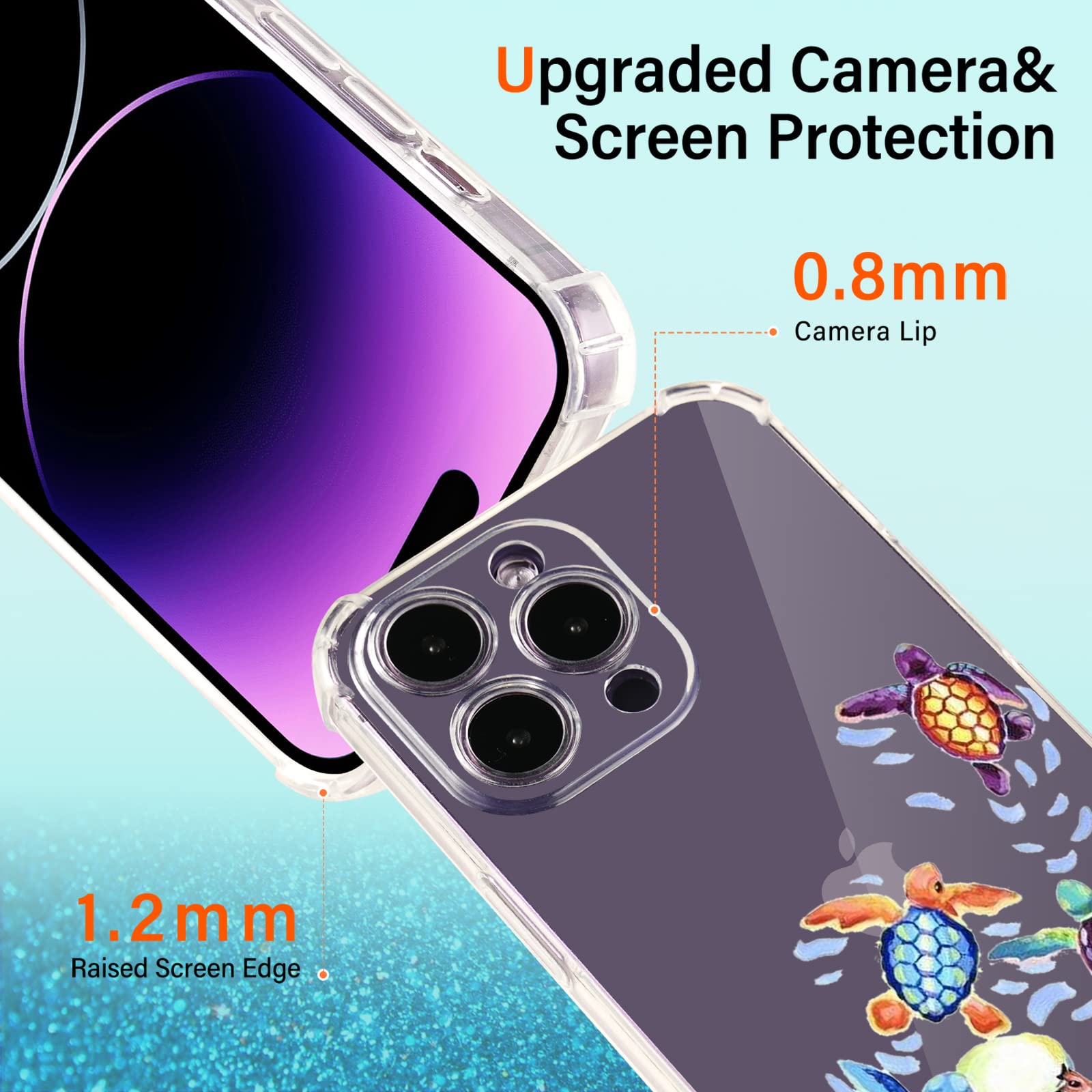 Turtles Design iPhone 12 Pro Max Case with Rainbow Pattern | 6.7 Inch Shockproof TPU Cover with Screen Protector [6.6ft Drop Protection] - Perfect for Beach Lovers & Outdoor Activities