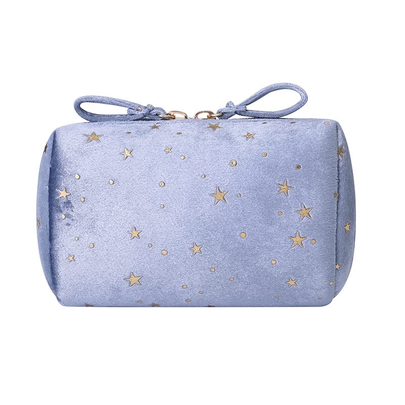 AK Homes Small Velvet Makeup Bag - Travel Cosmetic Pouch & Toiletry Organizer for Women | Perfect for Daily Use, Gym, Travel & Gift | Blue