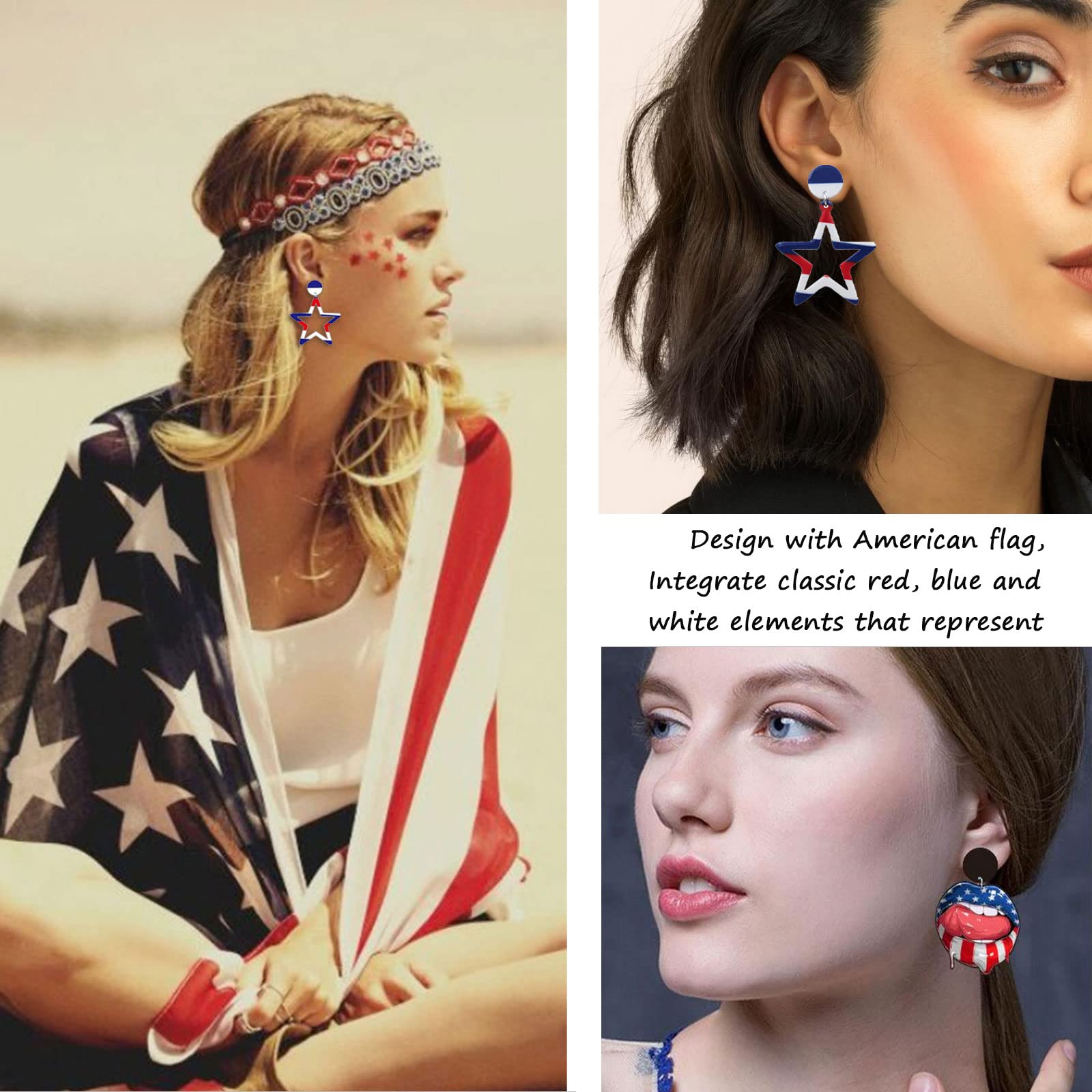 4th of July Patriotic Earrings for Women - Red White & Blue Star Dangle Drop Earrings - USA Flag Independence Day Jewelry Accessories - Perfect for 4th of July Outfits, Parties & Festive Celebrations