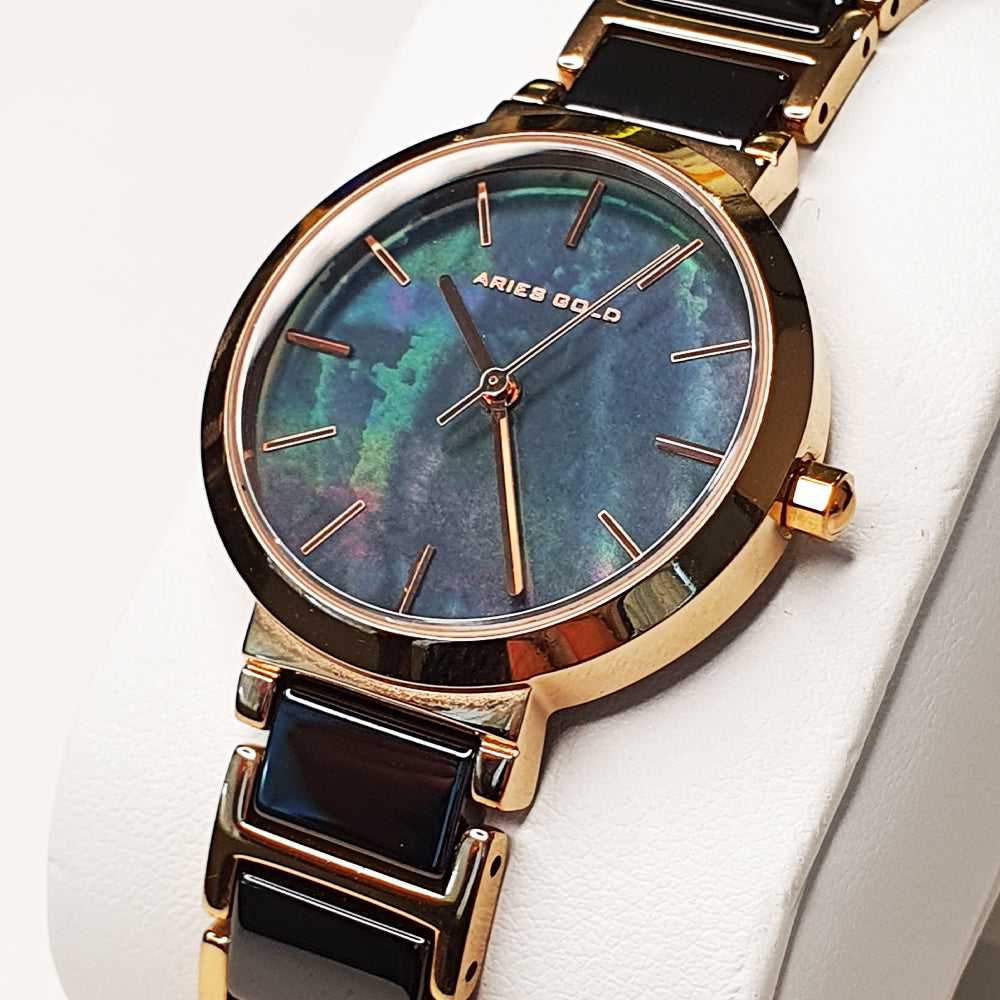 ARIES GOLD ENCHANT L 5037Z RG BK Black Ceramic Women's Watch - Elegant & Stylish Timepiece for Women, Perfect for Office, Party & Everyday Wear