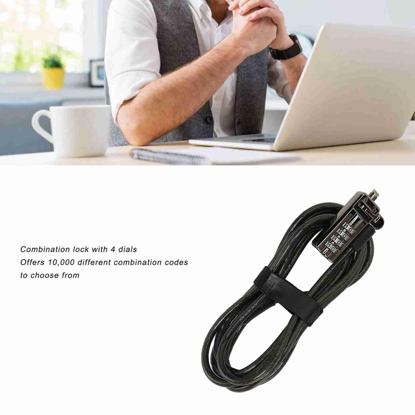 Garsent 4 Digit Combination Laptop Cable Lock - Anti Theft Security Lock with Adjustable Cable for HP Lenovo Dell NANO Hole Laptops (Black) - Perfect for Office, School, Coffee Shop & Travel Protection