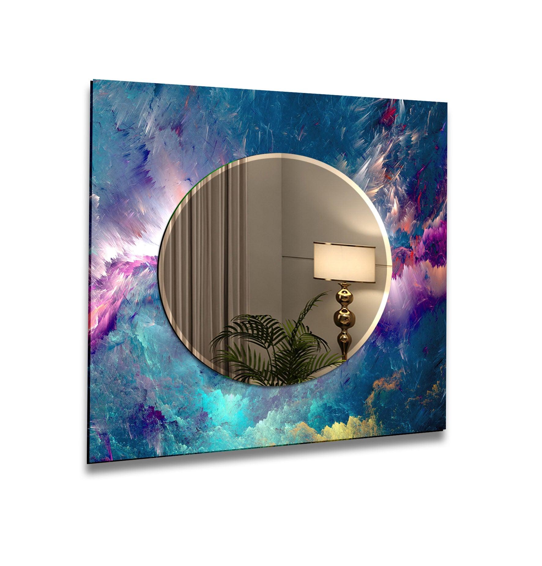Blue & Purple Lightning Wall Mirror - Modern Decorative Mirror for Living Room, Bedroom, or Entryway - Shatterproof & Stylish Home Decor Accent