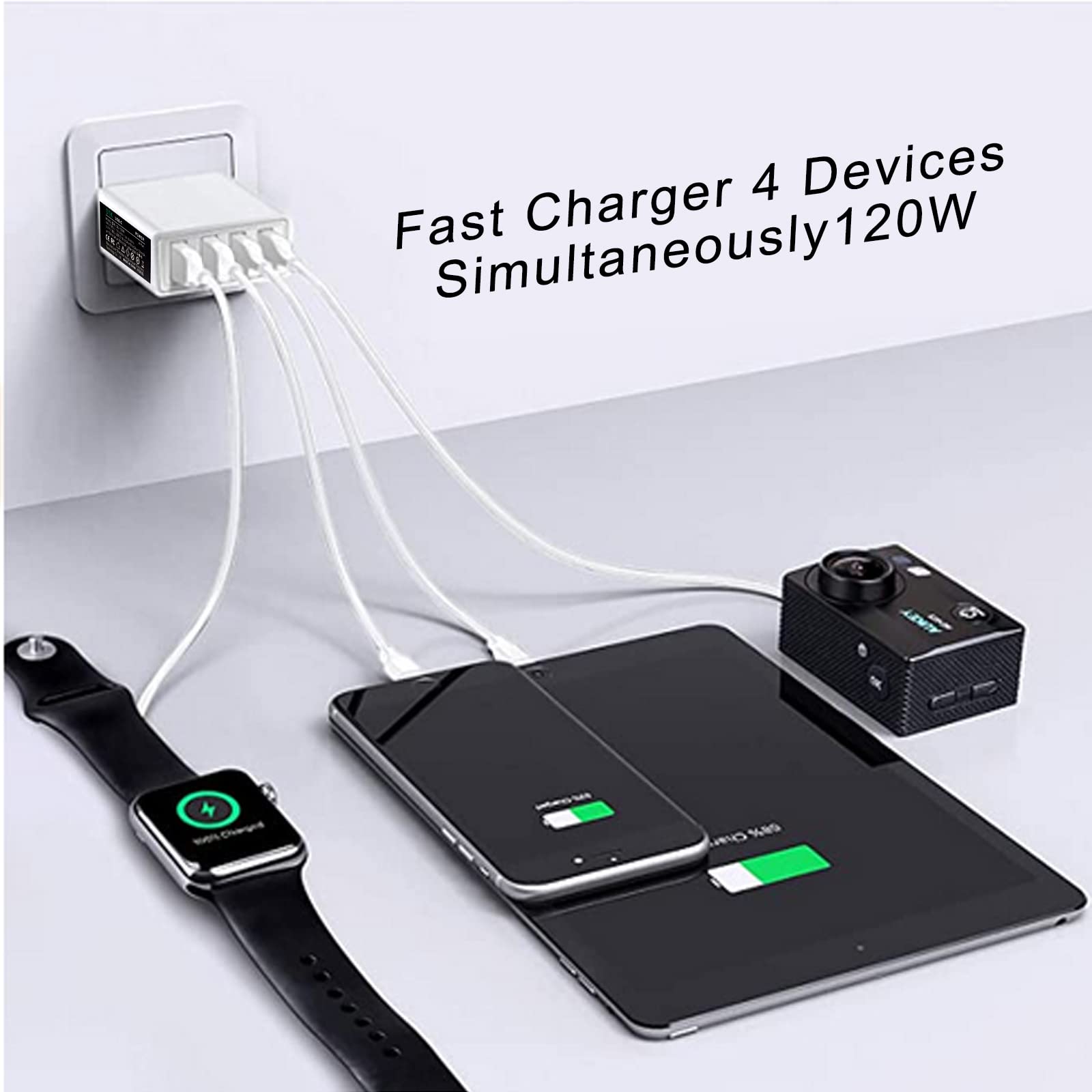 DTK 120W USB C Wall Charger Fast Charging Block Plug, 4-Port PD Charging Station for iPhone 15/14/13, Samsung Galaxy, iPad, MacBook - Perfect for Home, Office & Travel
