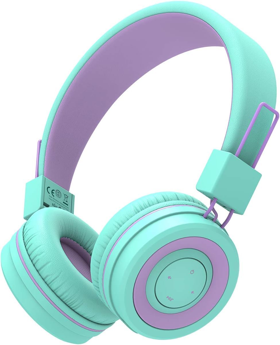 iClever BTH02 93H Kids Bluetooth Headphones - Wireless Over-Ear Headset with Fast Type-C Charging, Bluetooth 5.4, Adjustable Design & 85dB Safe Volume - Foldable with Built-in Mic for iPad, iPhone, Android (Green) - Perfect for Online Learning, Gaming & Travel